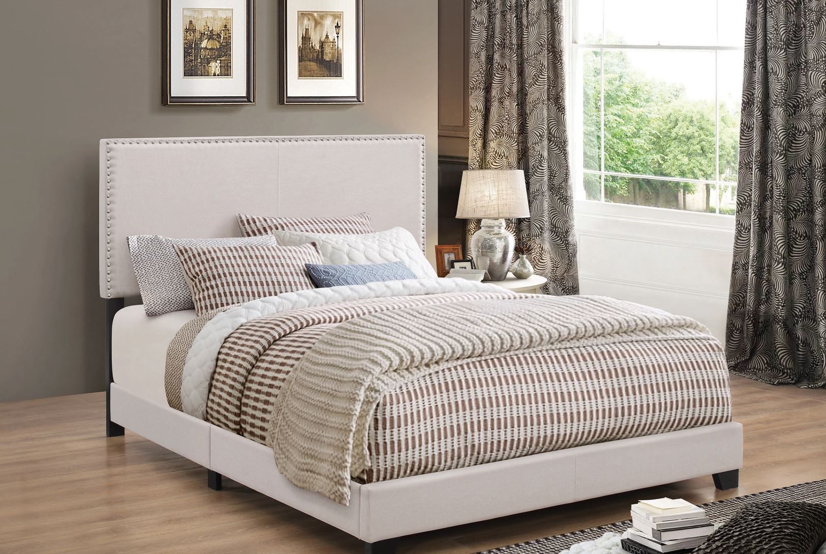 Boyd Queen Upholstered Bed with Nailhead Trim Ivory