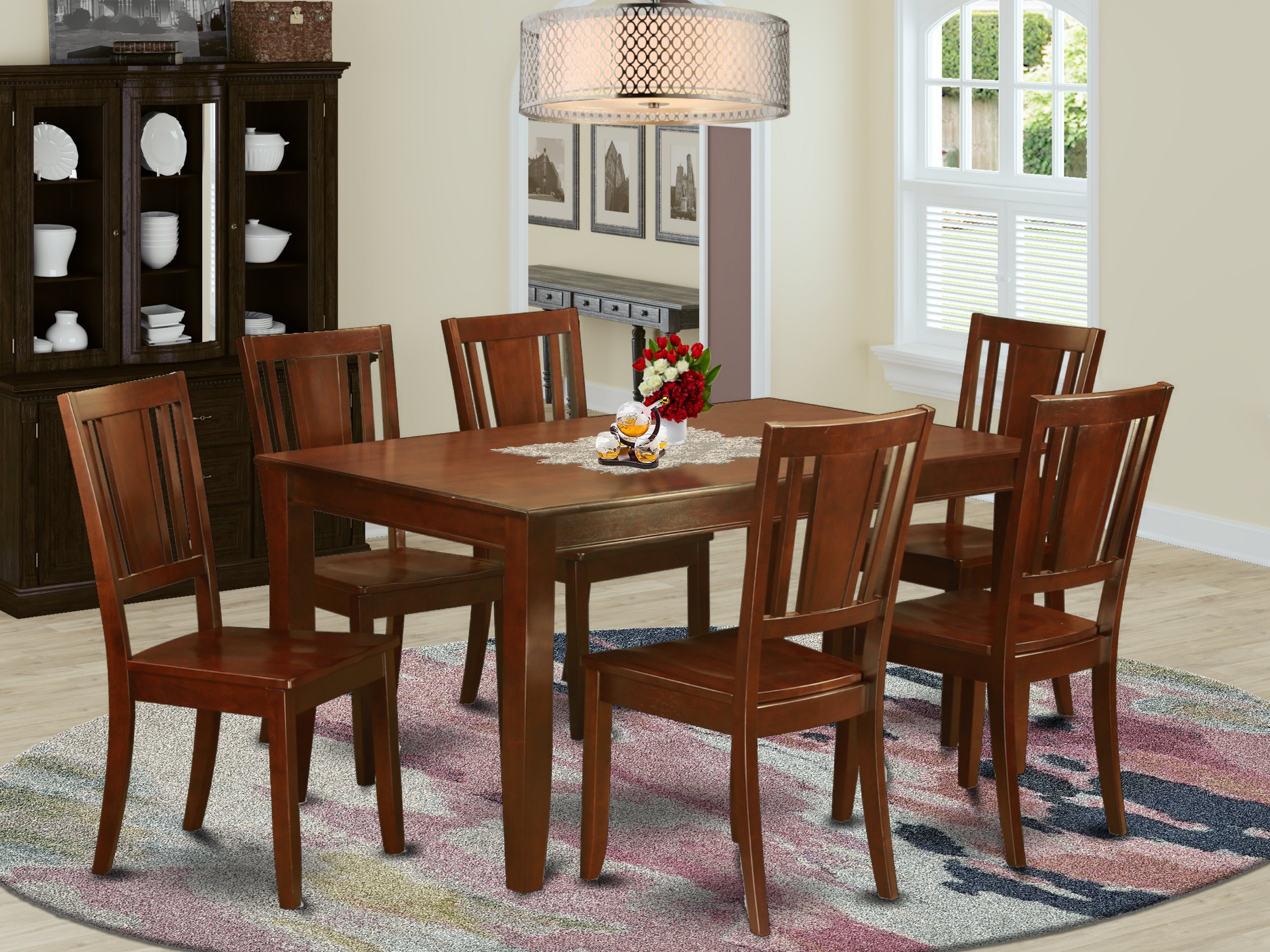 DUDL7-MAH-W 7 Pc Dining room set for 6-Kitchen Table and 6 Kitchen Chairs