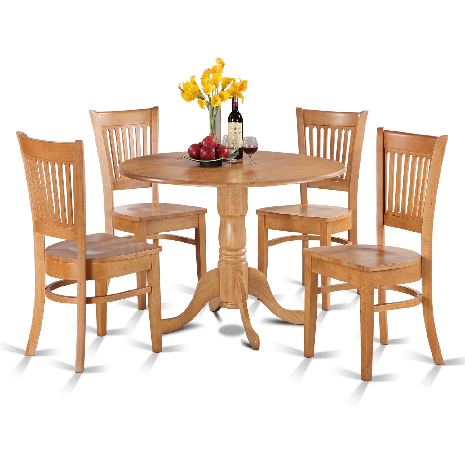 DLVA5-OAK-W 5 Pc Kitchen nook Dining set-round Table and 4 dinette Chairs Chairs