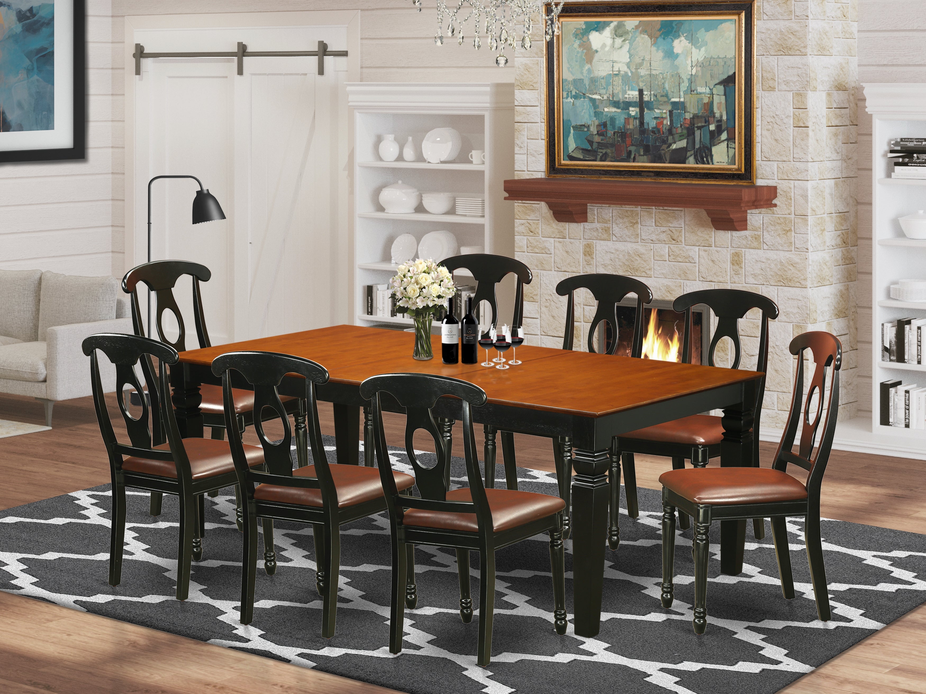 LGKE9-BCH-LC 9 Pc Table and chair set with a Dining Table and 8 Dining Chairs in Black and Cherry