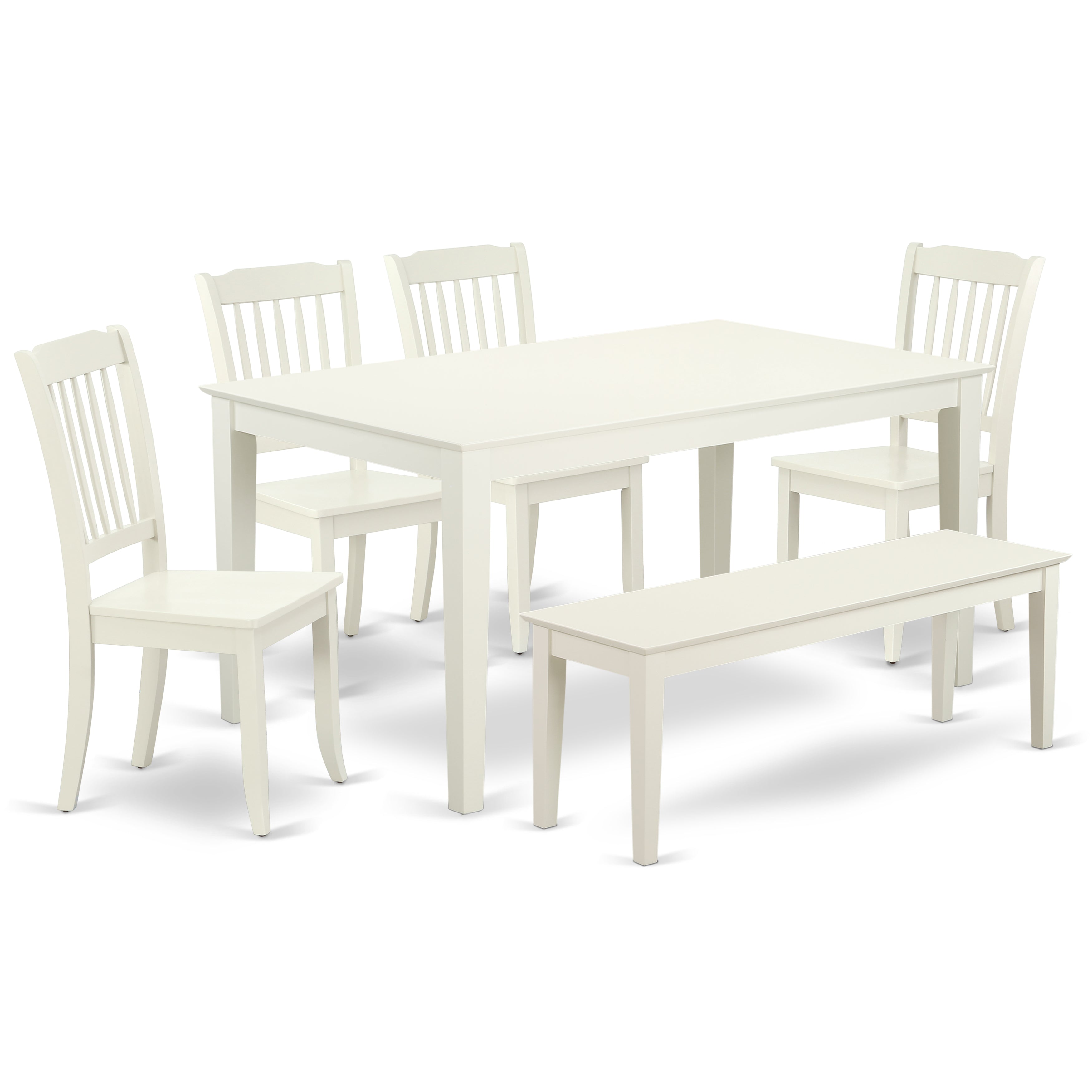 CADA6-LWH-W 6PC Rectangular 60 inch Table and 4 vertical slatted Chairs plus 1 bench