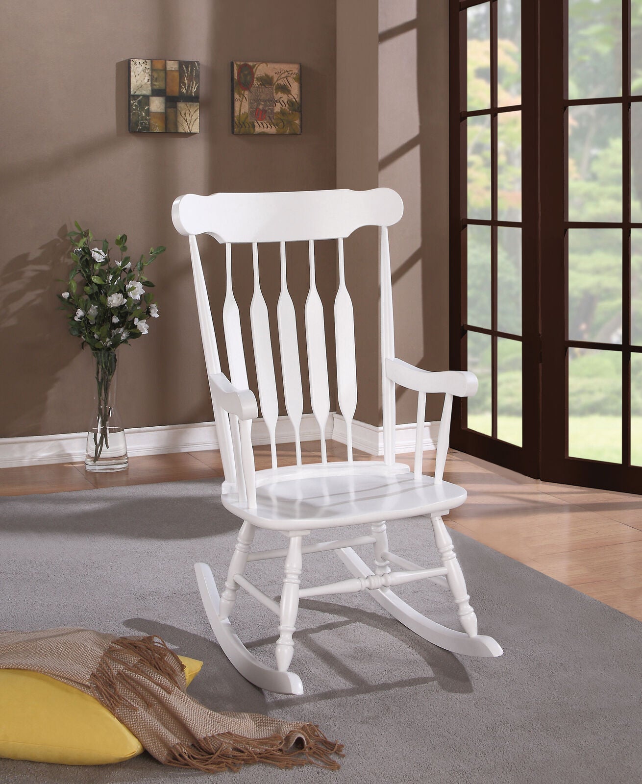 Coaster Solid Wood Traditional Windsor Back Rocking Chair White 600174