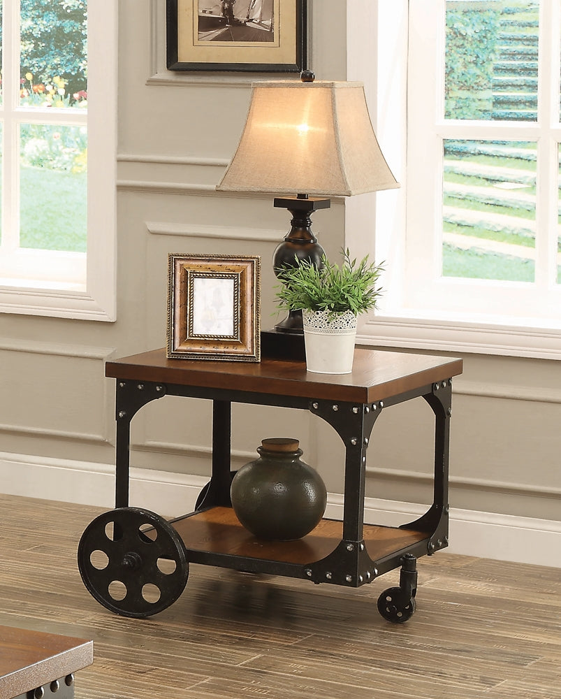 Coaster Square Mobile End Table with Casters Rustic Brown