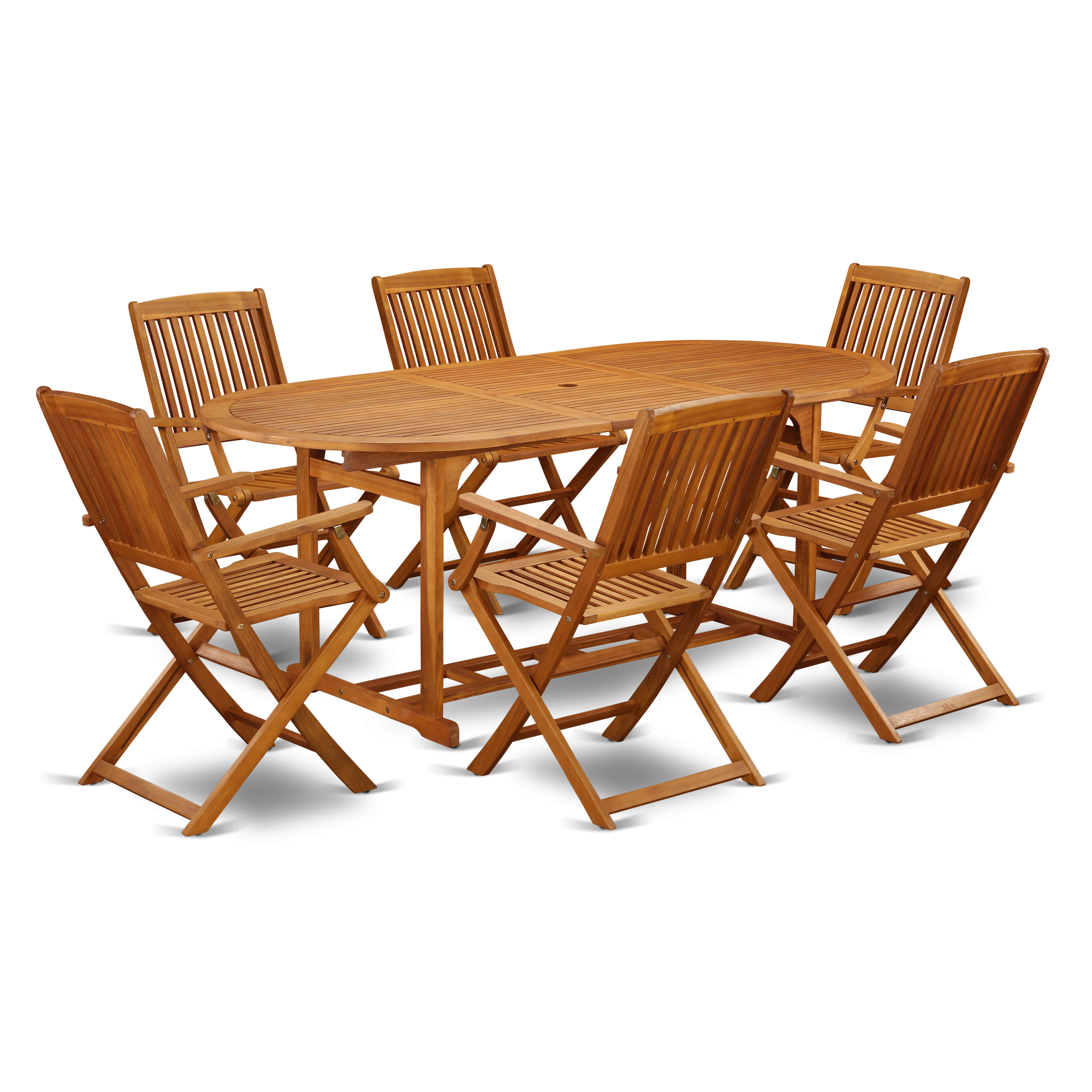 BSCM7CANA This 7 Pc Acacia Hardwood Balcony Dining Sets provides you a single Outdoor-Furniture table and 6 patio dining chairs