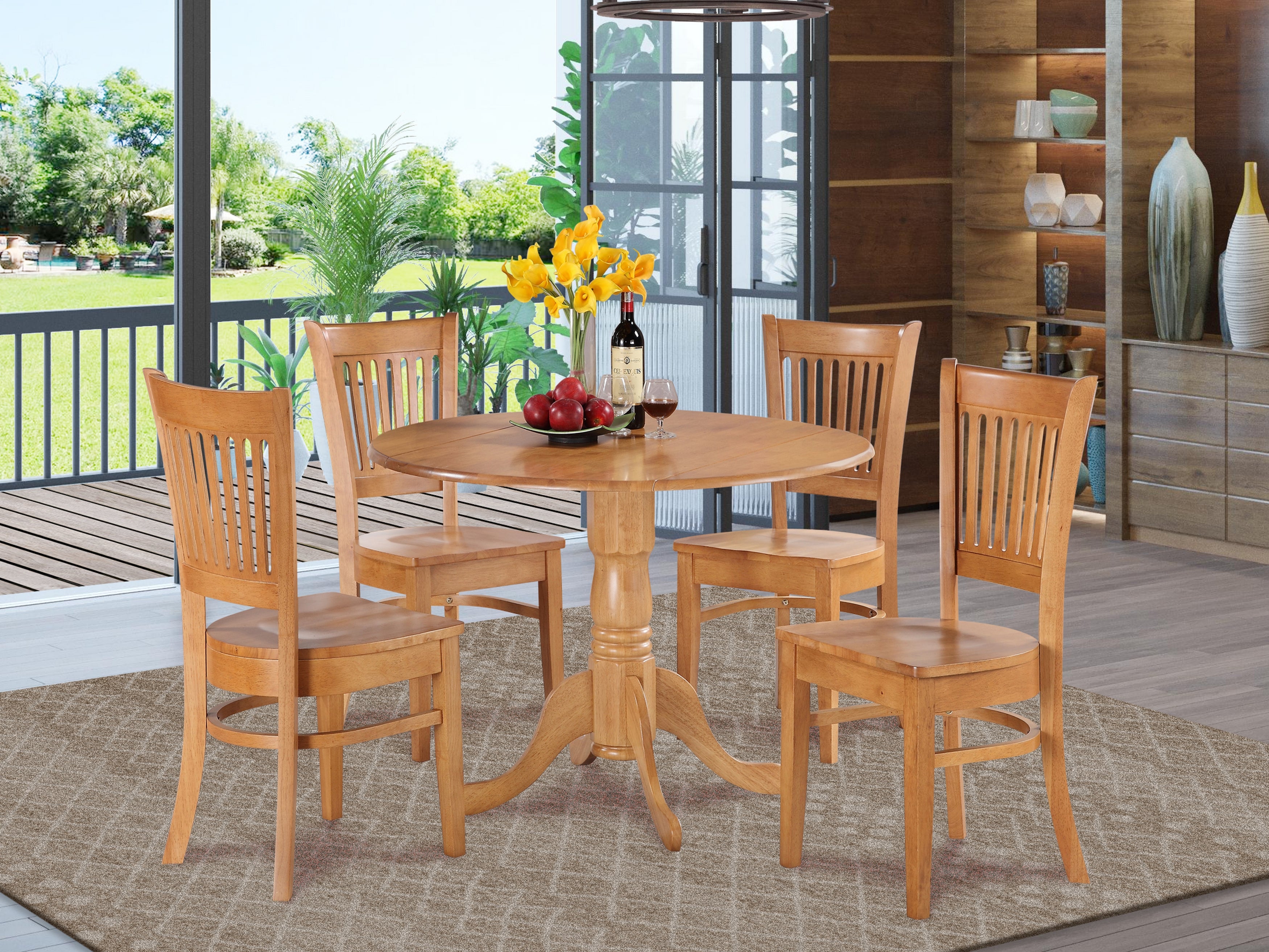 DLVA5-OAK-W 5 Pc Kitchen nook Dining set-round Table and 4 dinette Chairs Chairs