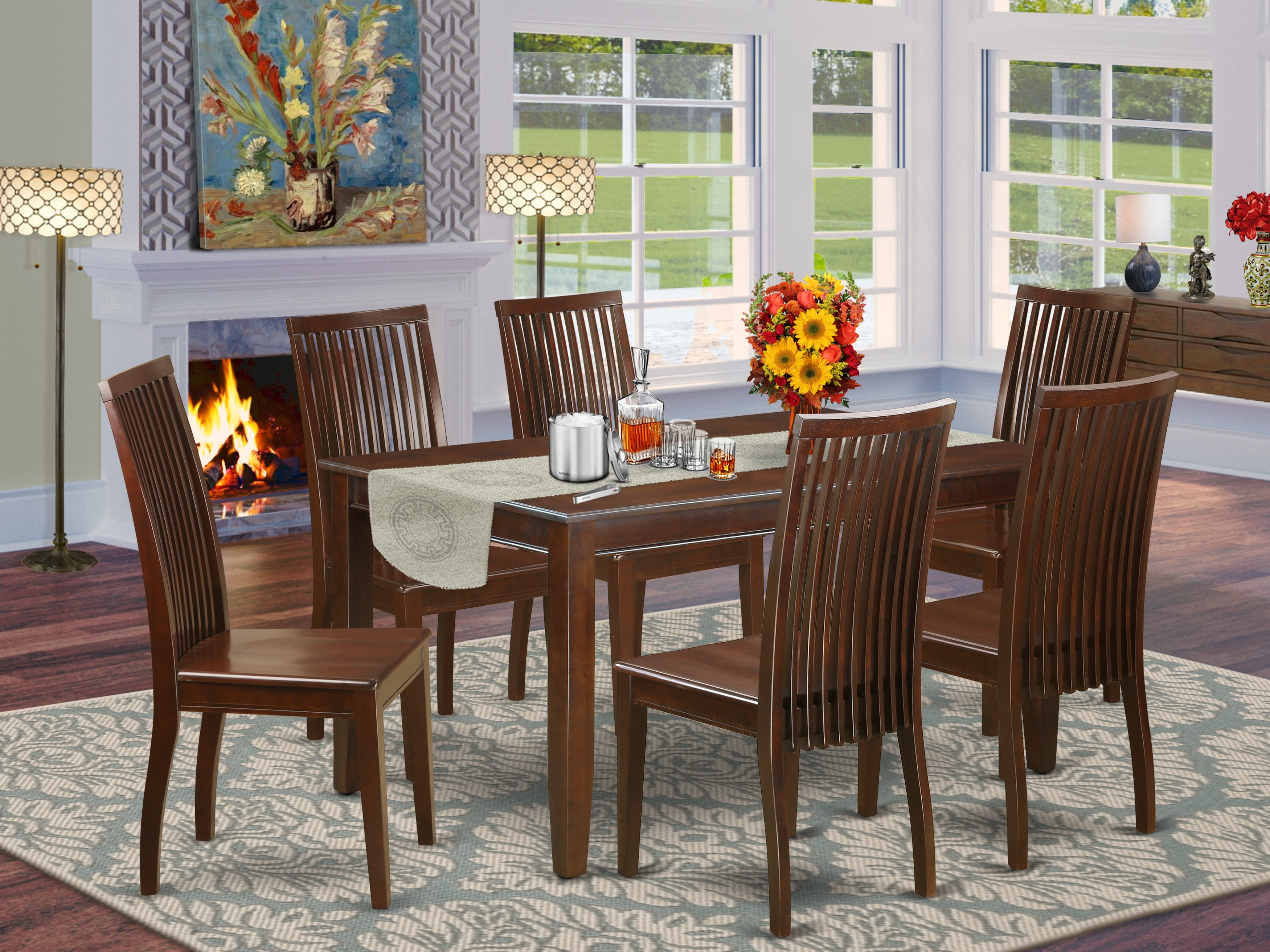 DUIP7-MAH-W 7-Piece dinette set for 6-Table and 6 dinette chairs