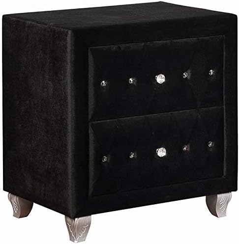 Deanna 2-Drawer Rectangular Upholstered Nightstand Black