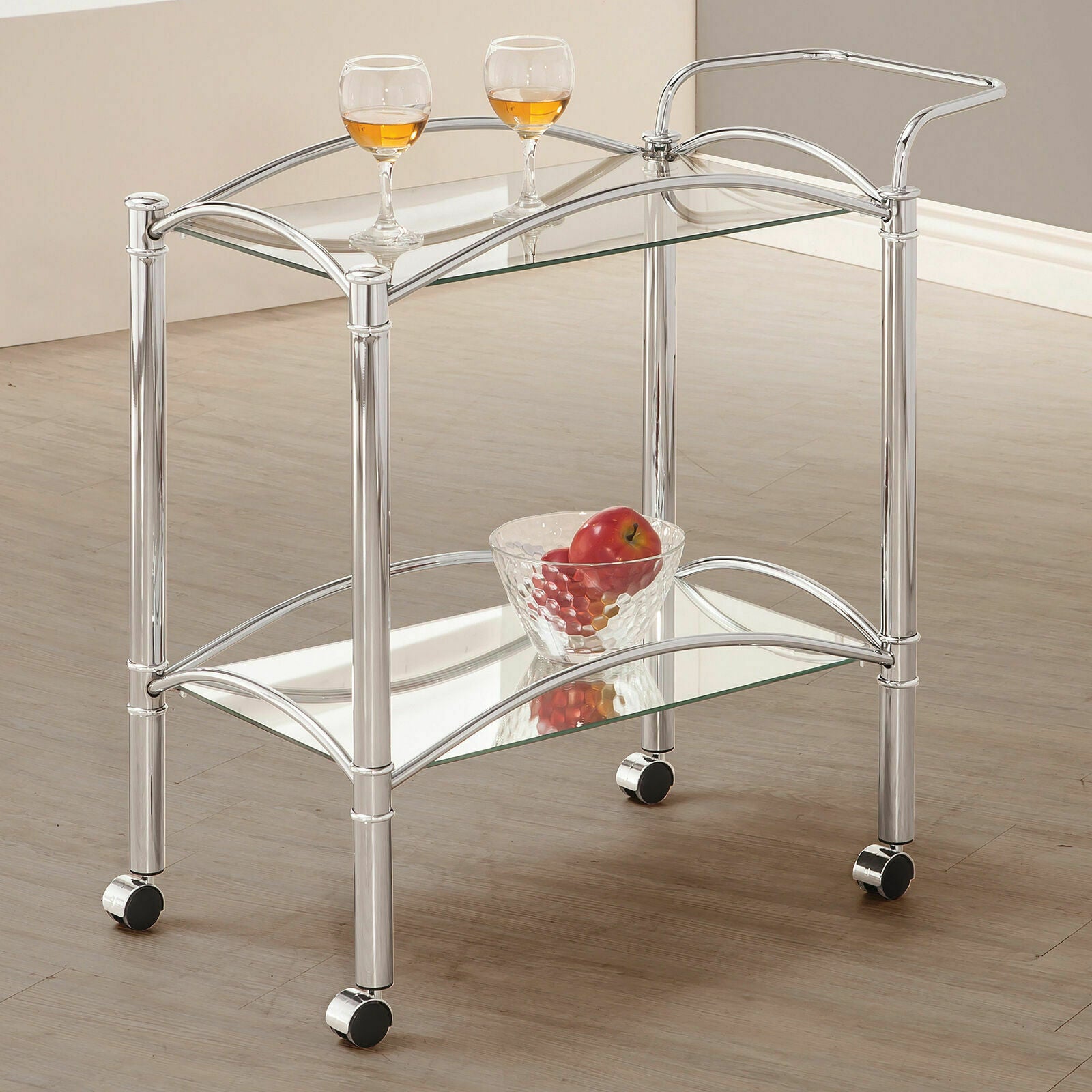 Shadix 2-tier Serving Cart with Glass Top Chrome and Clear