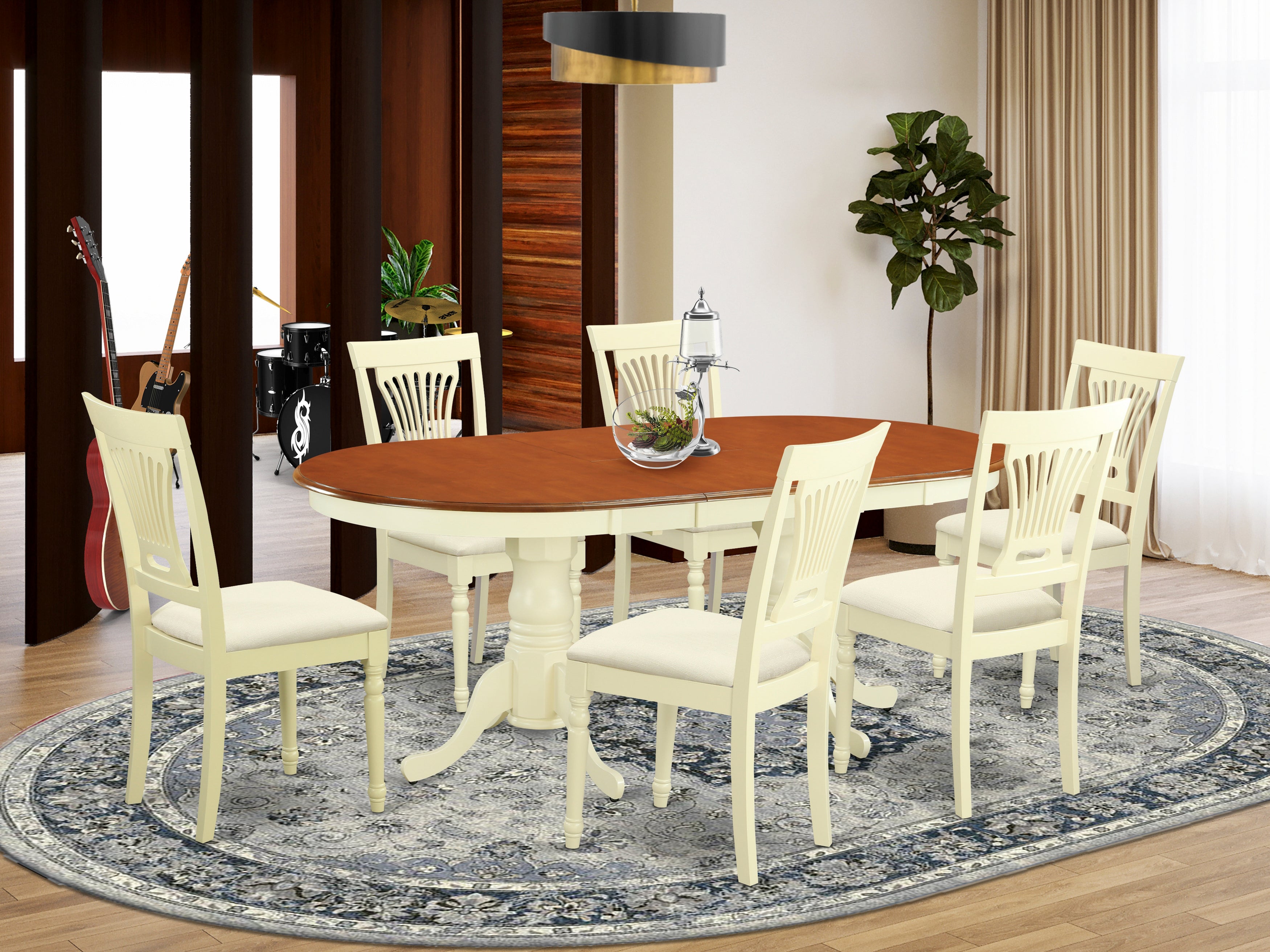 PLAI7-WHI-C 7 PC Dining room set for 6-Dining Table with 6 Dining Chairs