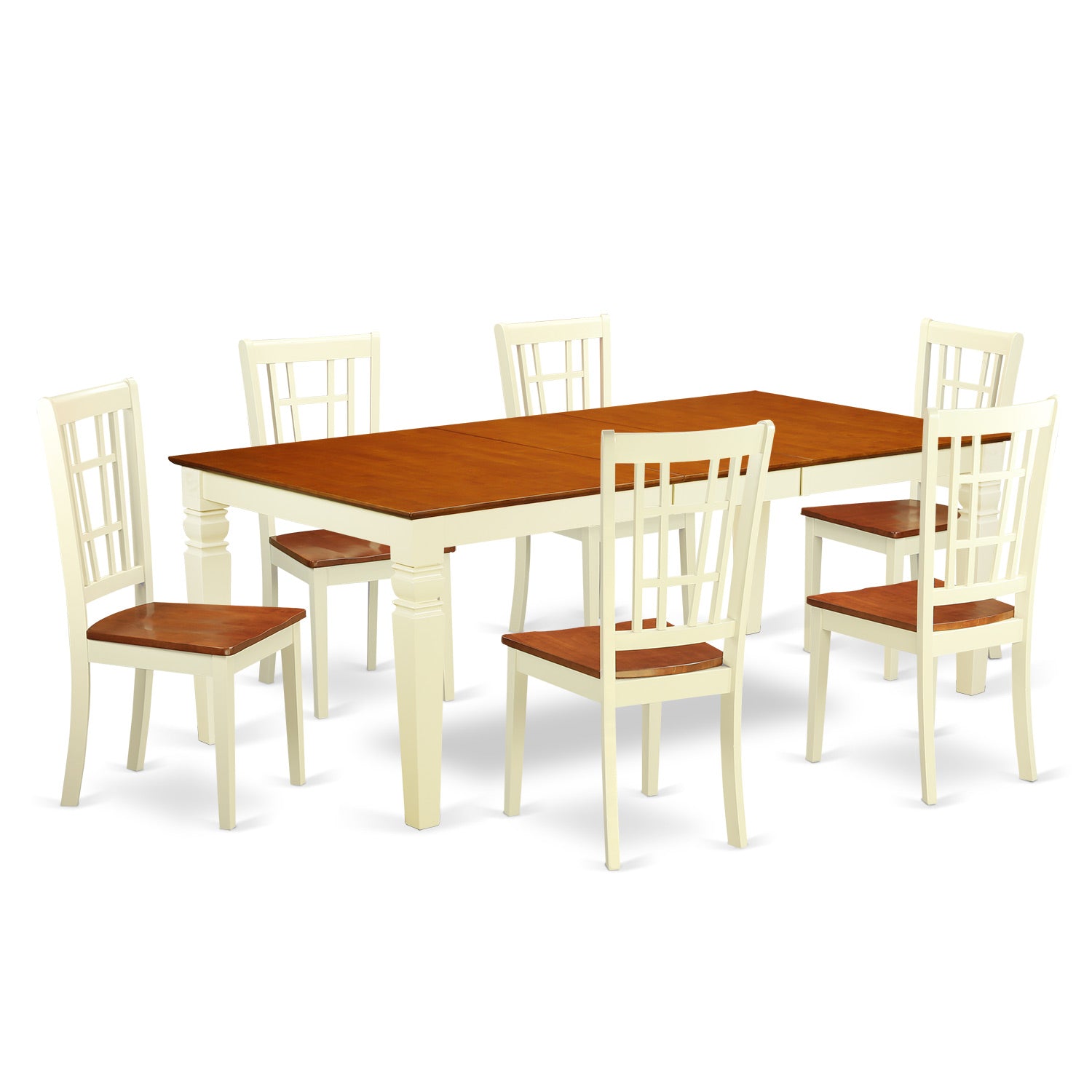 LGNI7-BMK-W 7 PcTable set with a Dining Table and 6 Kitchen Chairs in Buttermilk and Cherry