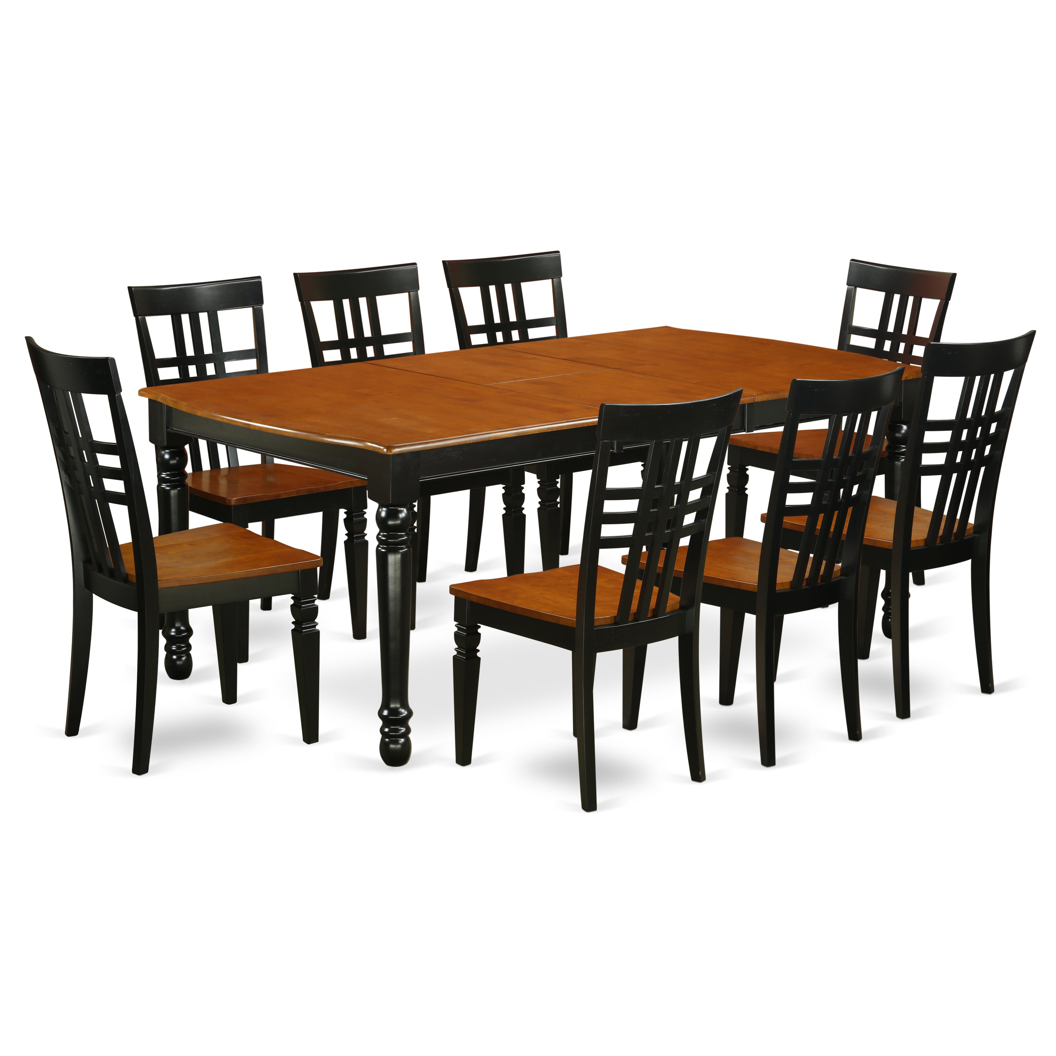 DOLG9-BCH-W 9 PC kitchen tables and chair set with one Dover table and 8 chairs in a Black and Cherry Finish