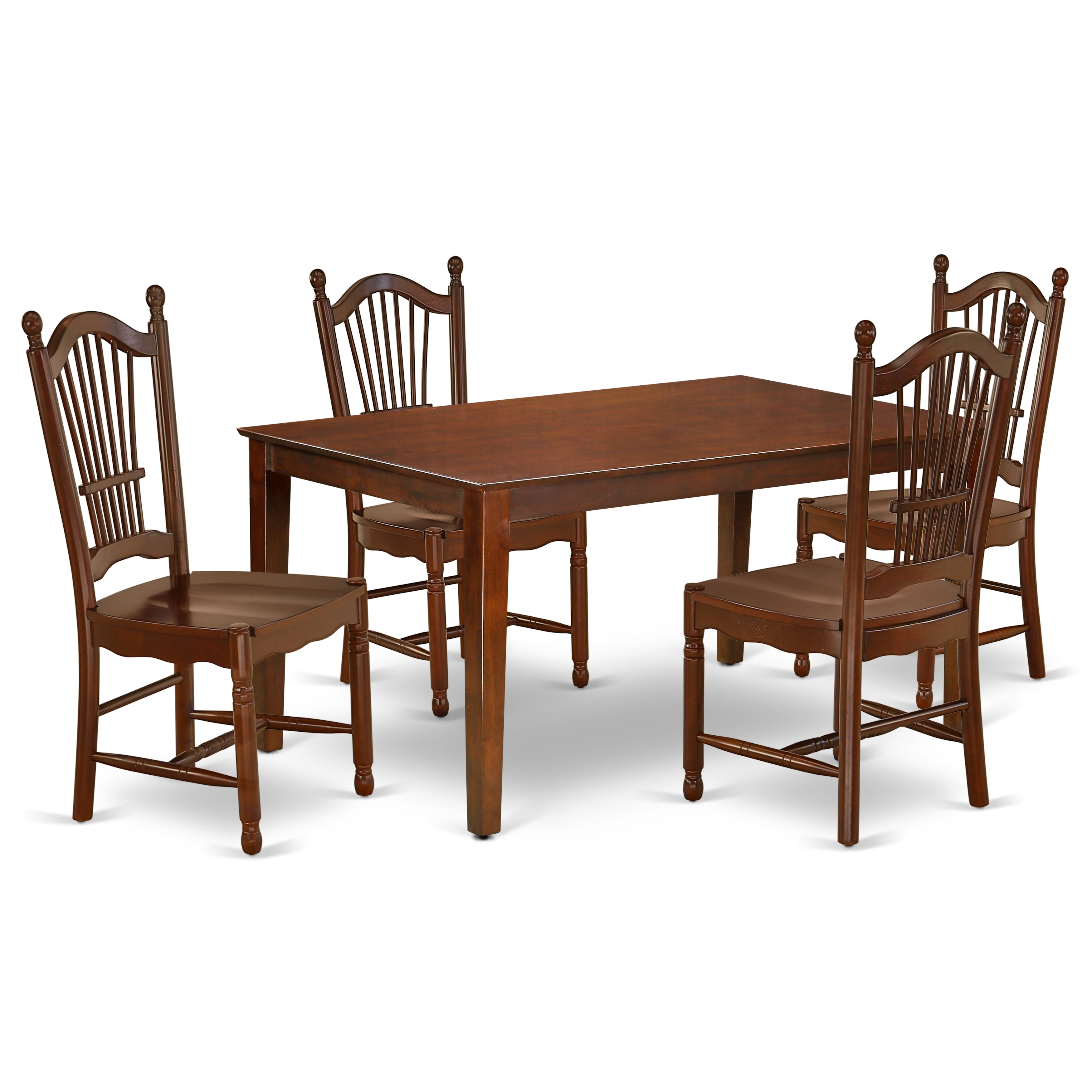 CADO5-MAH-W 5Pc Rectangular 60" Kitchen Table And Four Wood Seat Chairs