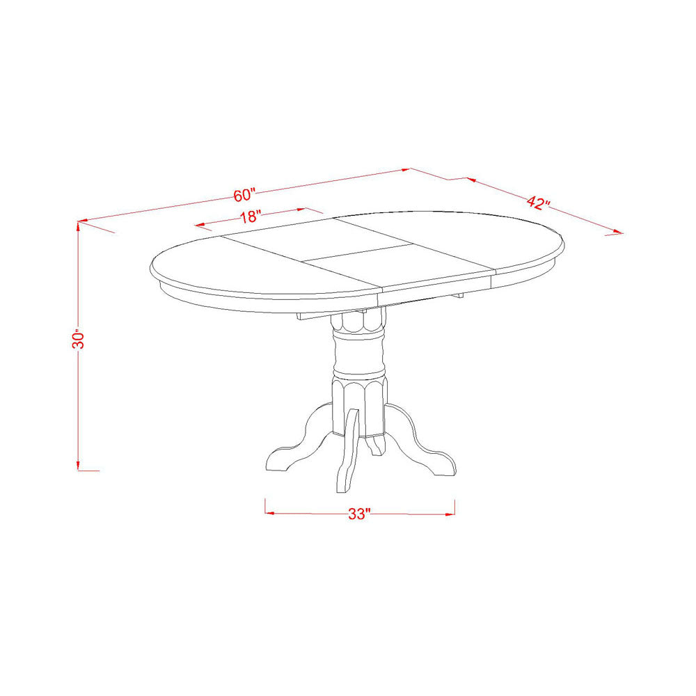 KECL5-BMK-W 5PC Oval 42/60 inch Table with 18 In Leaf and 4 Double X back Chairs
