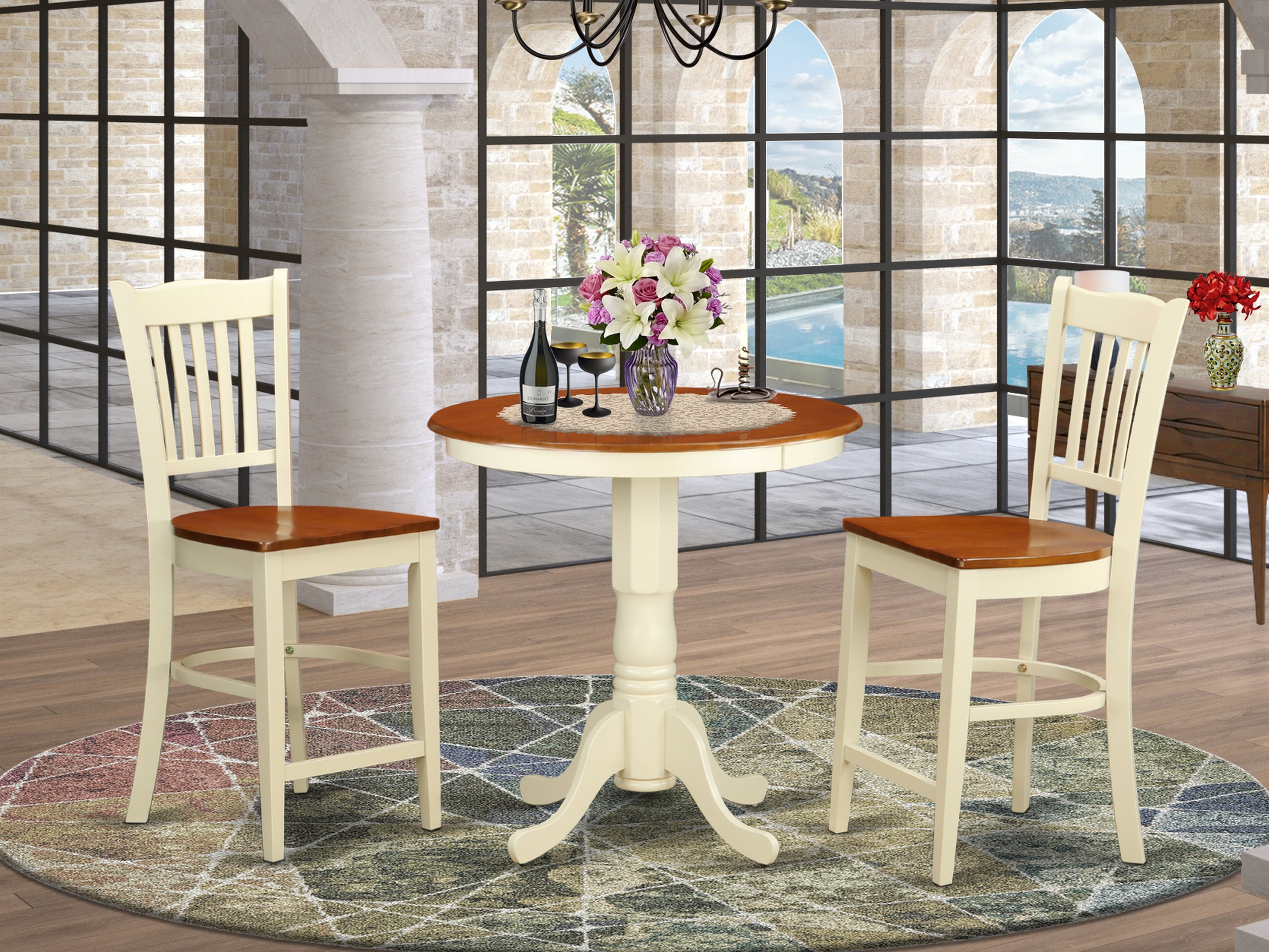 EDGR3-WHI-W 3 Pc counter height Dining room set - high top Table and 2 Dining chair.