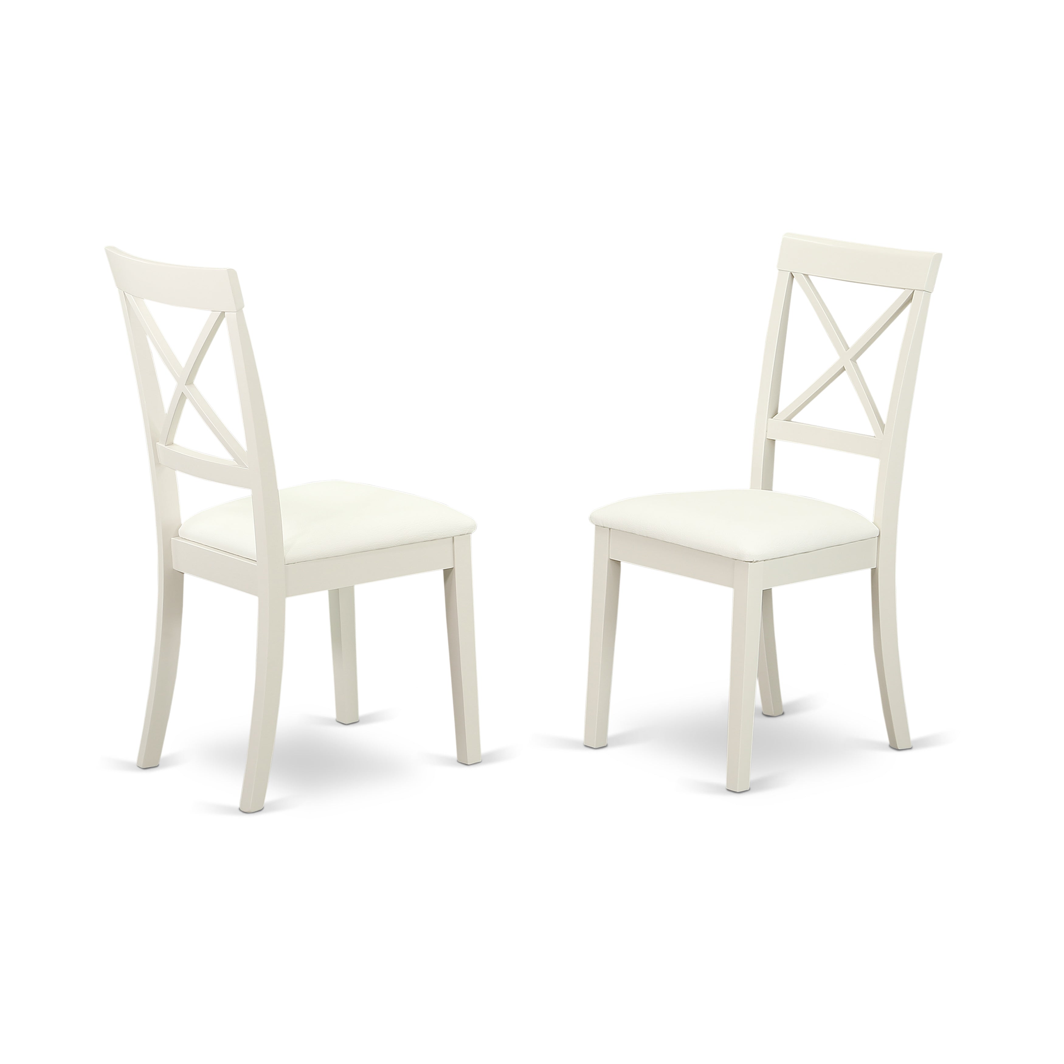 East West Furniture MZBO3-LWH-LC 3Pc Dining Table Set Includes a Dining Room Table and 2 Dining Room Chairs with Faux Leather Seat, Drop Leaf Table with X Back Chairs, Linen White Finish