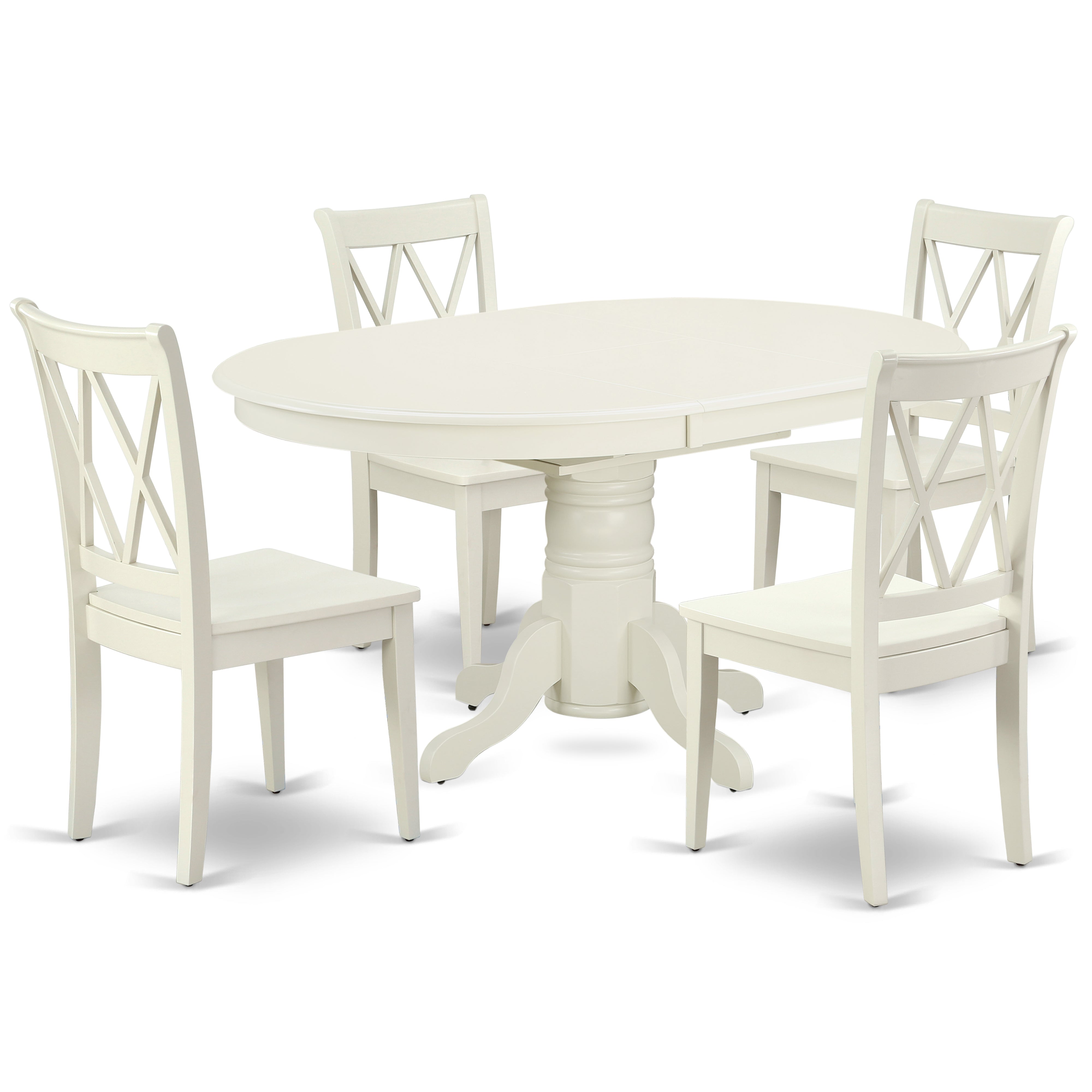 AVCL5-LWH-W 5PC Oval 42/60 inch Table with 18 In Leaf and 4 Double X back Chairs