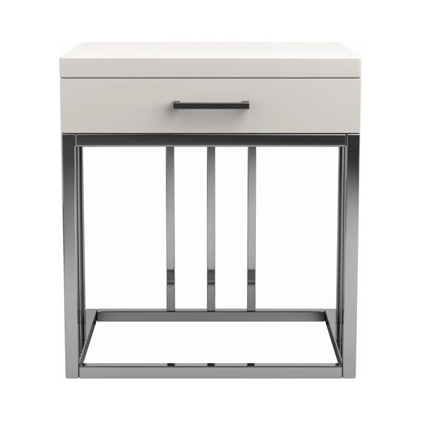 Coaster 1 Drawer Rectangular End Table Glossy White And Chrome