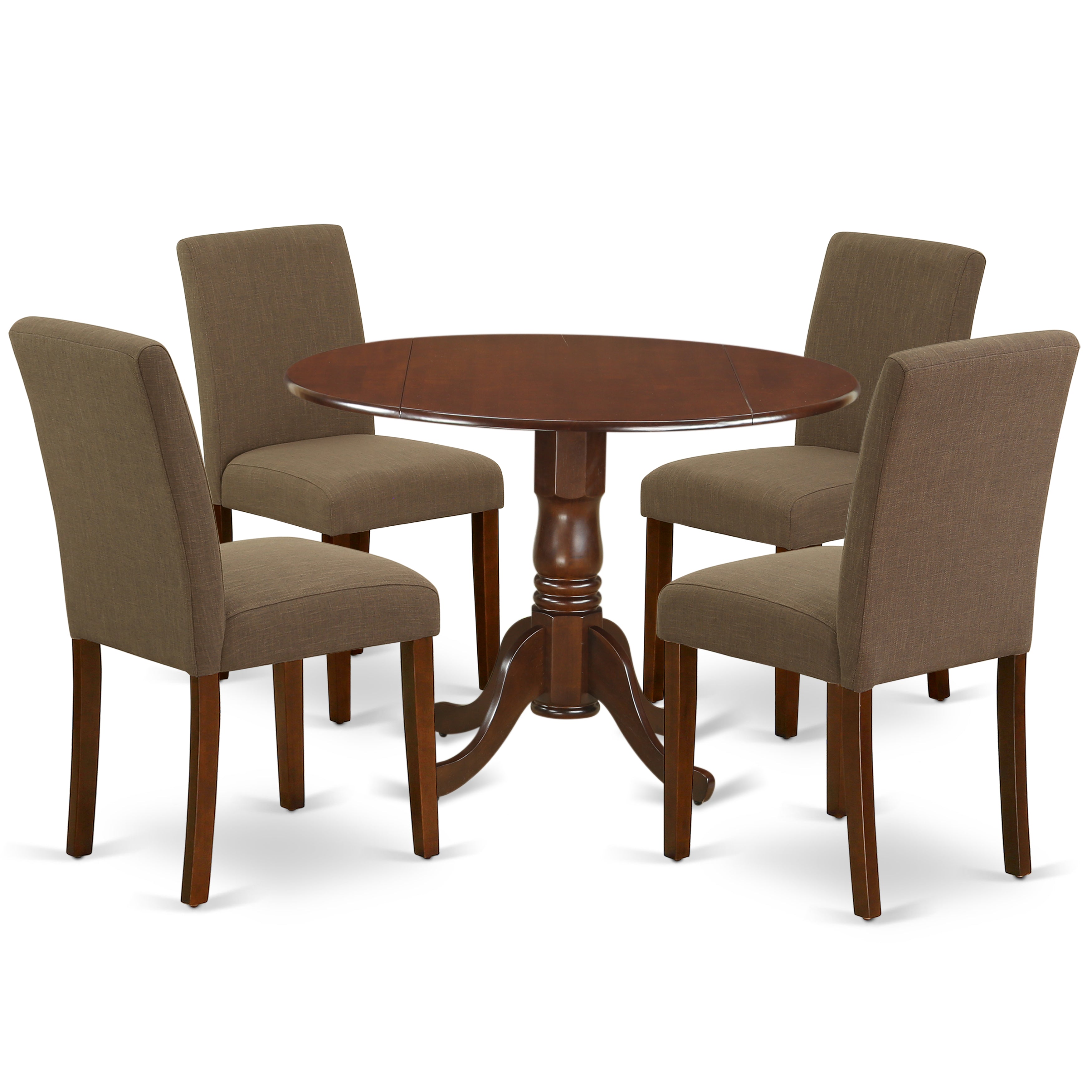 DLAB5-MAH-18 5Pc Round 42" Kitchen Table With Two 9-Inch Drop Leaves And Four Parson Chair With Mahogany Leg And Linen Fabric Coffee