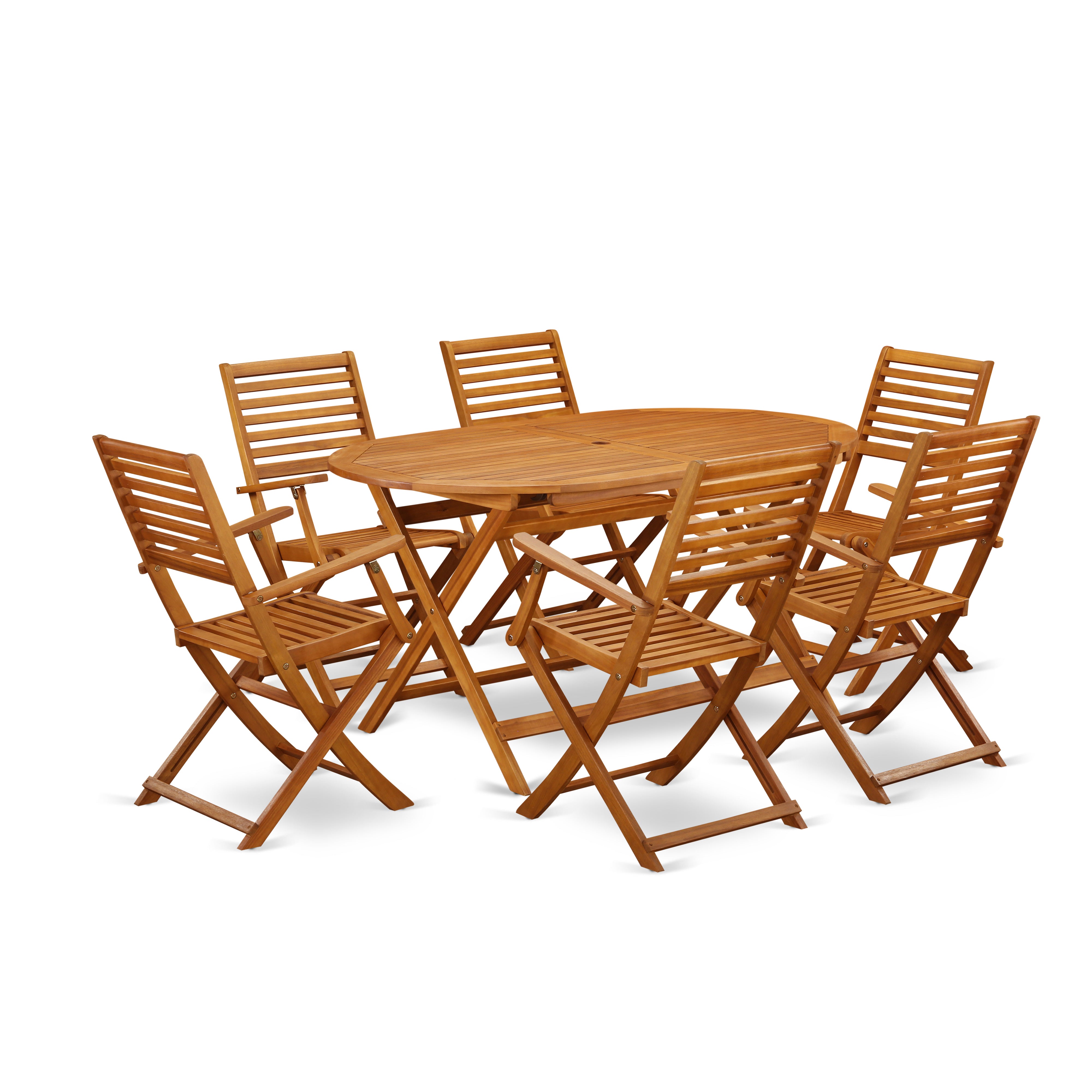 DIBS7CANA This 7 Pc Acacia Wood Outdoor-Furniture Dining Sets includes an Outdoor-Furniture table and 6 patio dining chairs