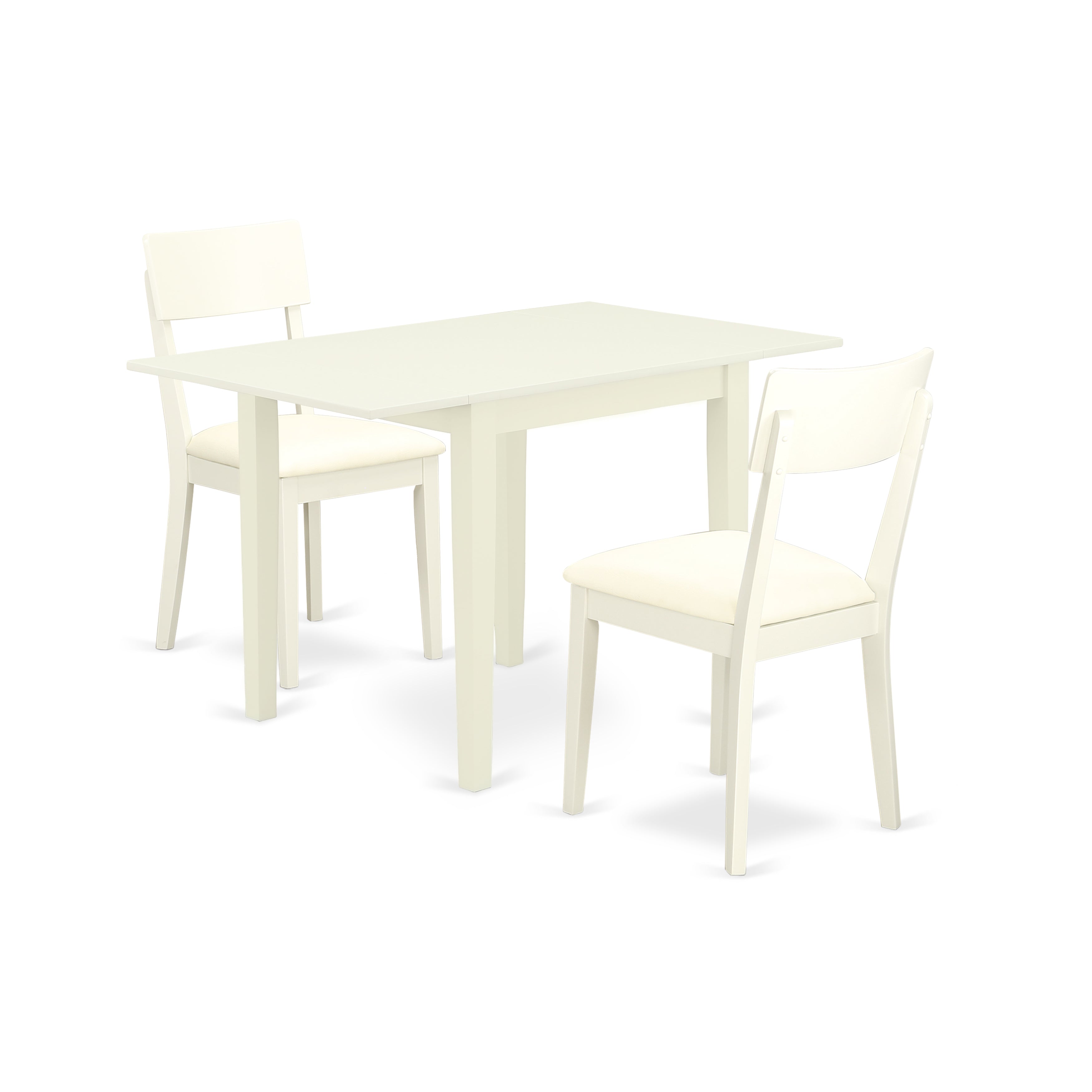 East West Furniture NDAD3-LWH-LC Wooden Dining Table Set 3 Pc - Two Wooden Dining Chairs and a Dining Table - Linen White Finish Wood - Linen White Color Faux Leather