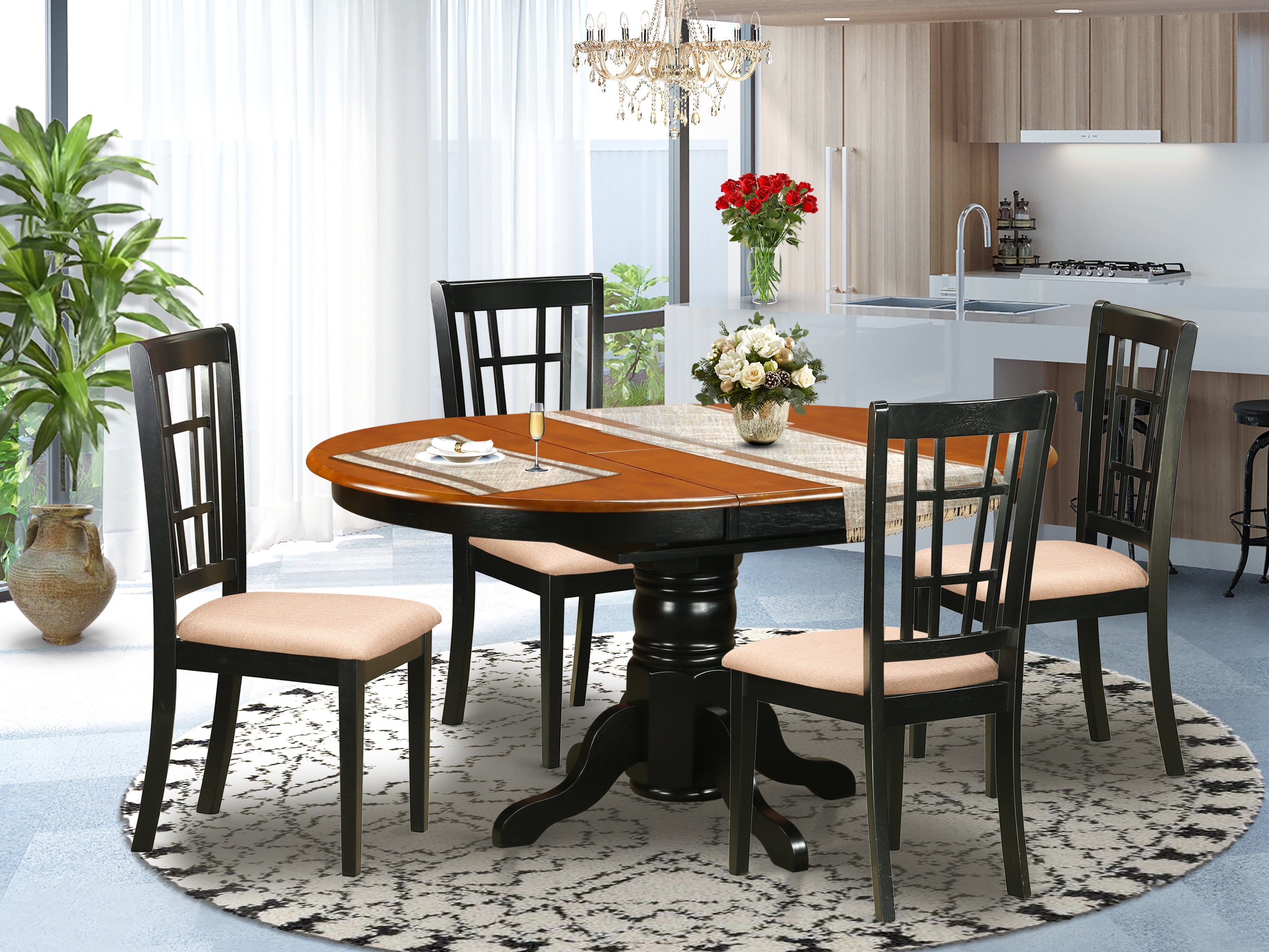 KENI5-BCH-C 5 PC Kitchen Table set-Dining Table with 4 Wood Kitchen Chairs