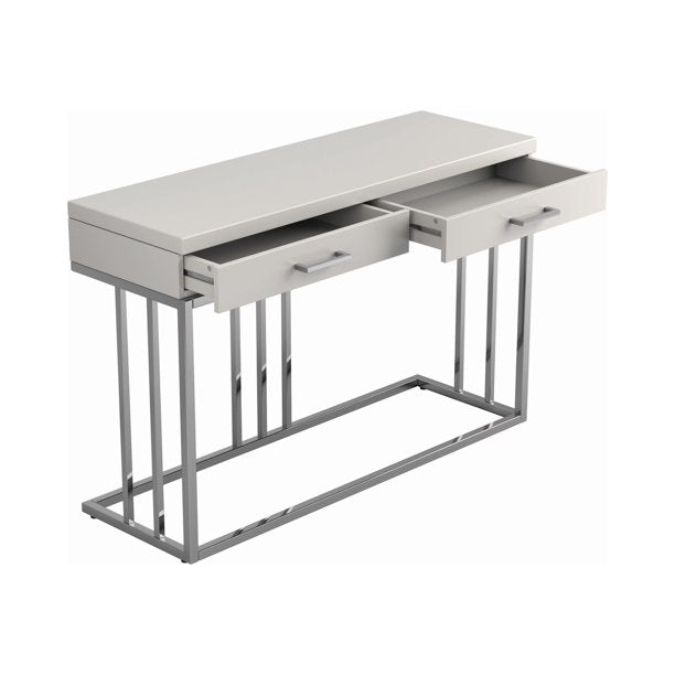 Coaster 2-Drawer Rectangular Sofa Table Glossy White And Chrome