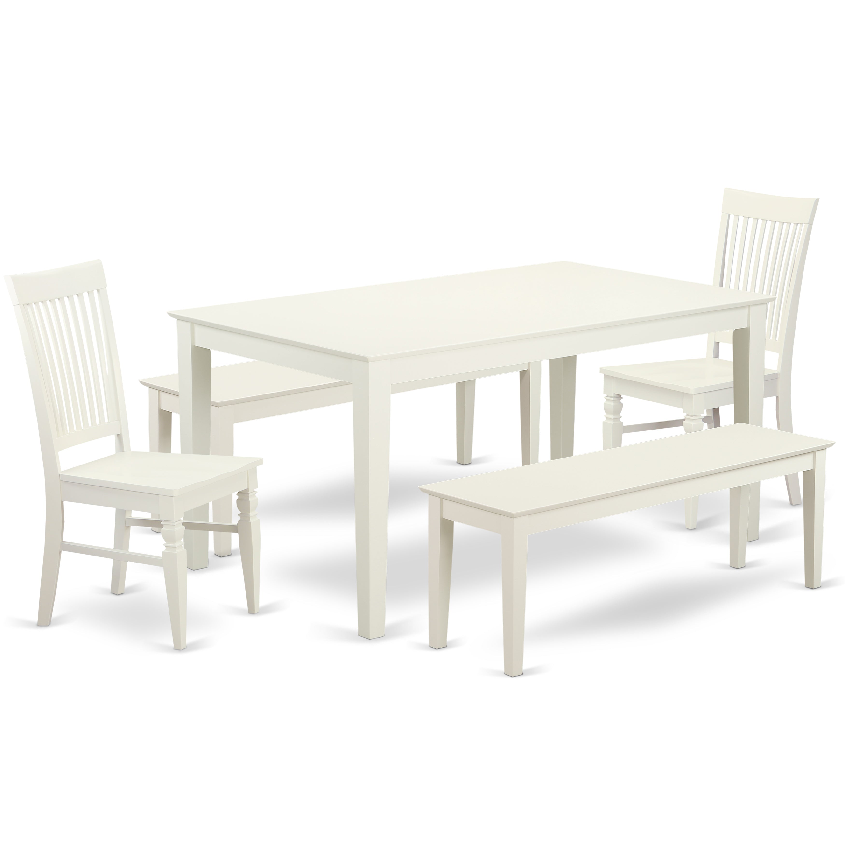 CAWE5C-LWH-W 5 Pc dining for 6-Dining table and 2 Chairs and 2 Benches in Linen White