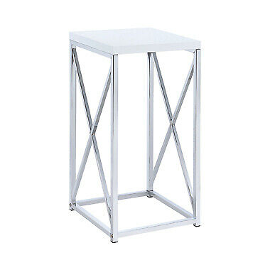 Modern Accent Table With X-Cross Glossy White And Chrome