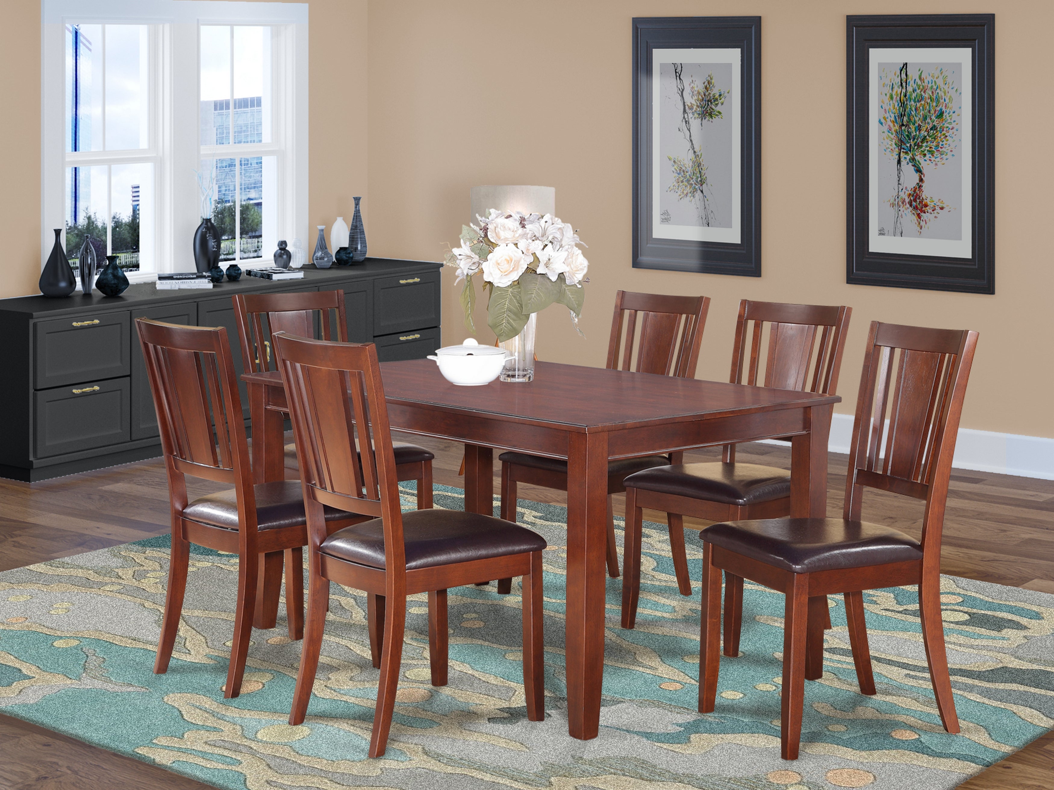 DULE7-MAH-LC 7 Pc Dining room set-Dinette Table and 6 Kitchen Dining Chairs