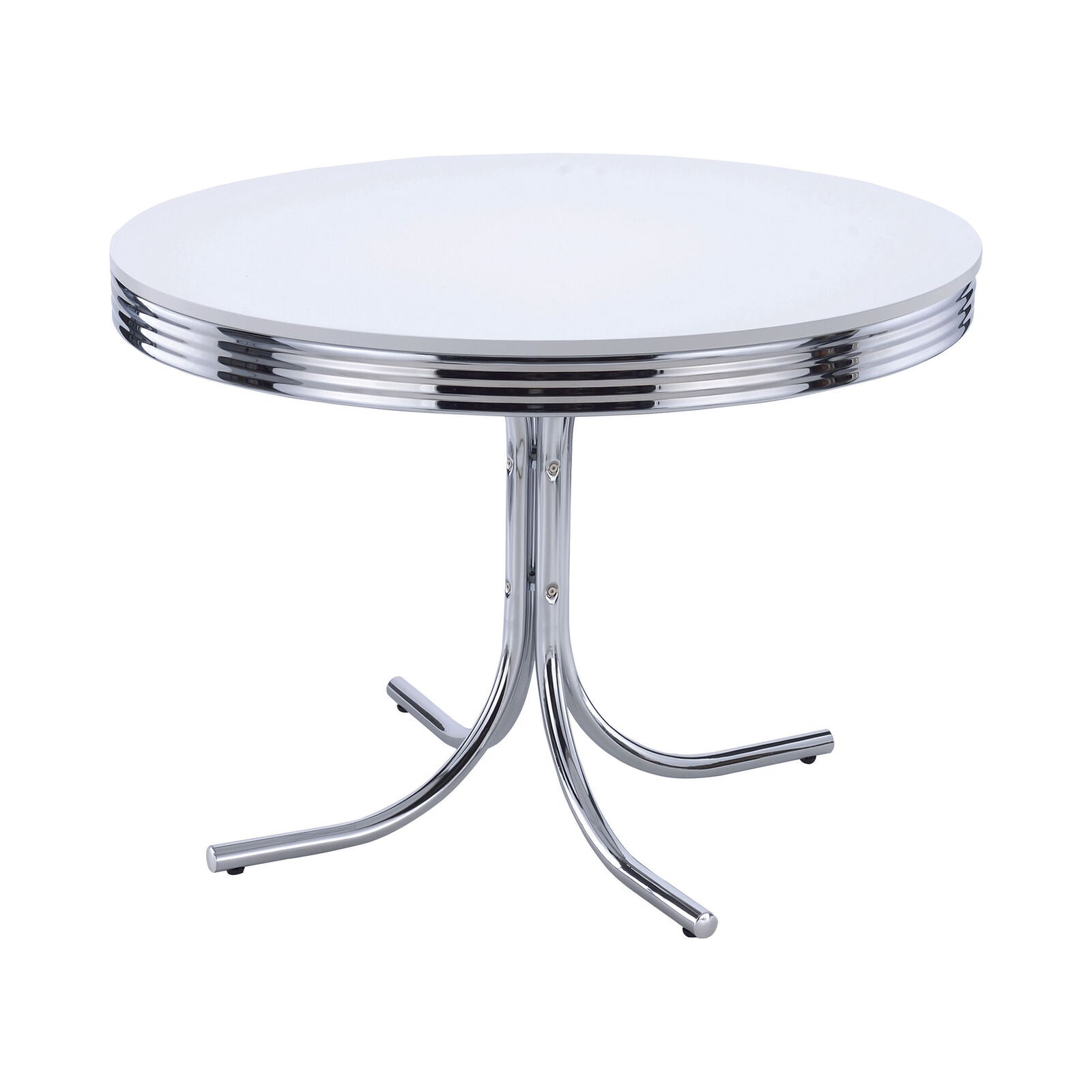 Retro Round Dining Table Glossy White And Chrome 2388