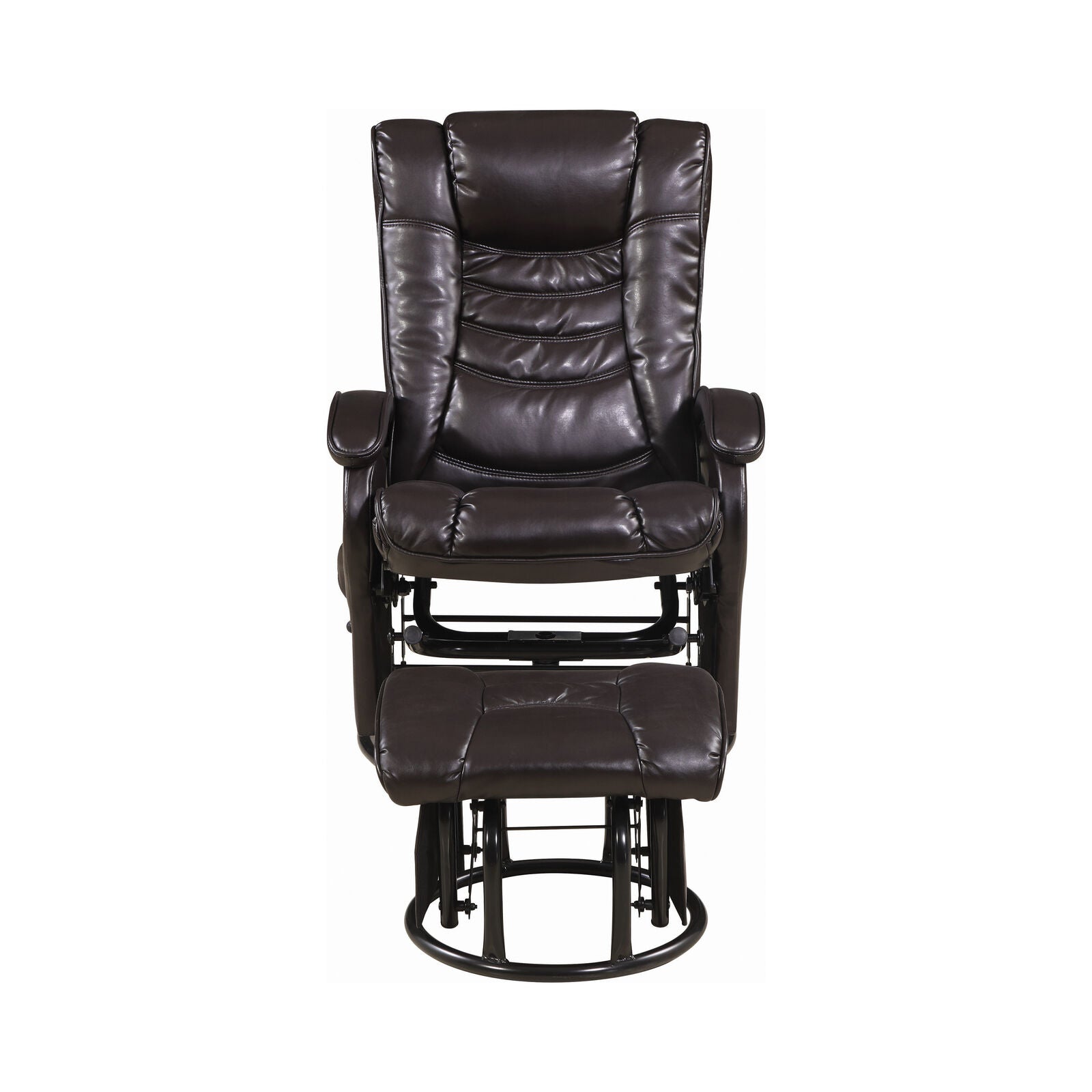 Coaster Leatherette Push-Back Swivel Glider Recliner With Ottoman Brown