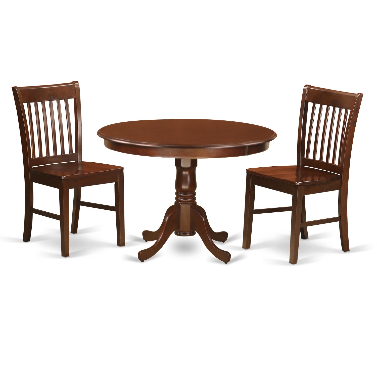 HLNO3-MAH-W 3 Pc set with a Round Kitchen Table and 2 Wood Dinette Chairs in Mahogany