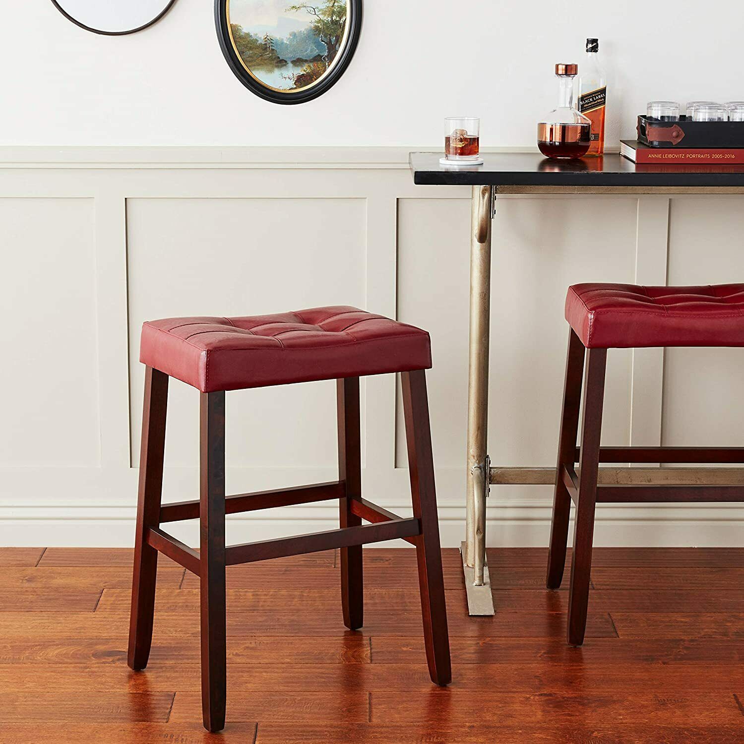 Kent 29" High Tufted Red leatherette Saddle Bar Stool Set of 2