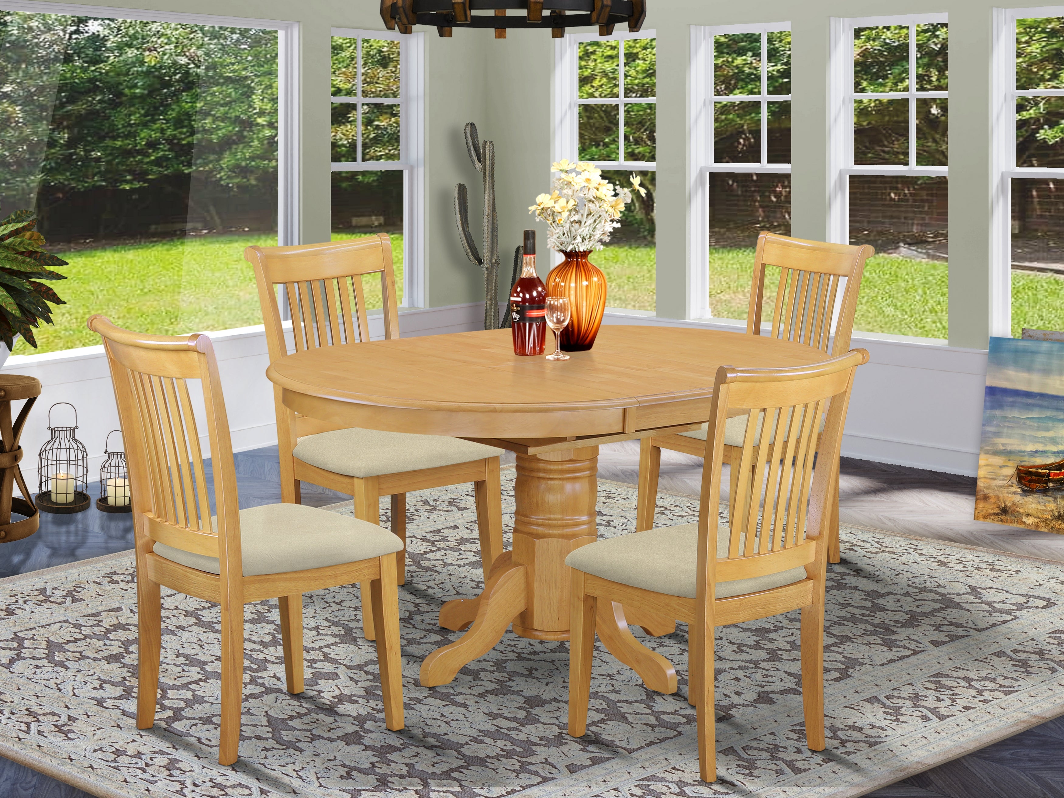 AVPO5-OAK-C 5 Pc Dining set with a Kitchen Table and 4 Cushion Seat Kitchen Chairs in Oak