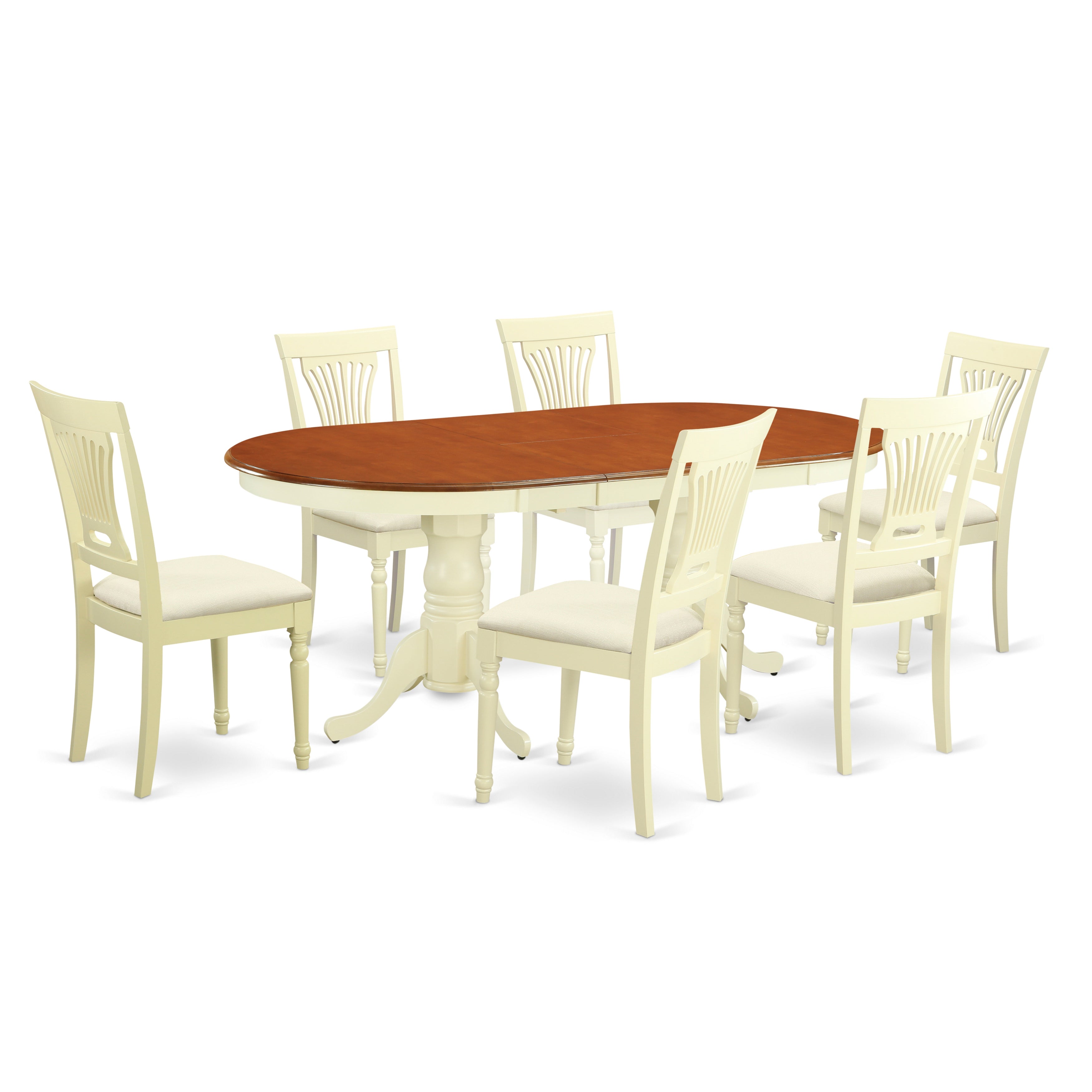 PLAI7-WHI-C 7 PC Dining room set for 6-Dining Table with 6 Dining Chairs