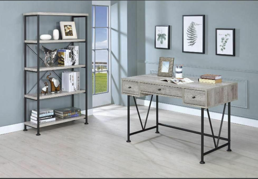 Analiese Wood And Metal 4-Shelf Open Bookcase Grey Driftwood 801546