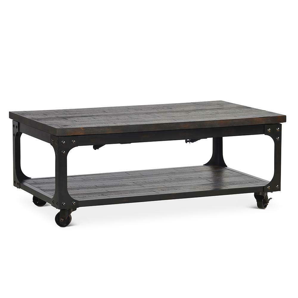 Sherlock Rustic Lift Top Cocktail Coffee Table with casters in Tobacco