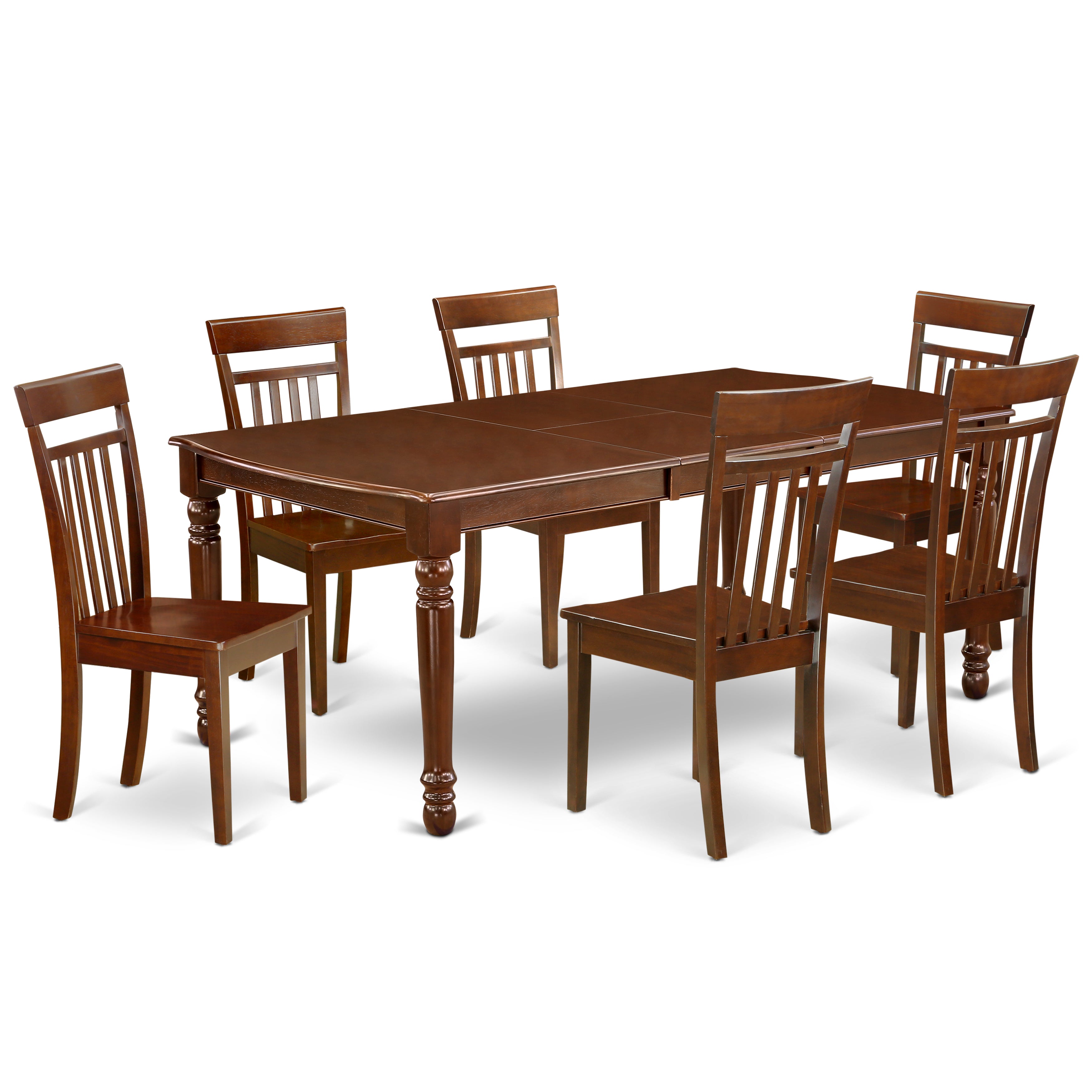 DOCA7-MAH-W 7Pc Rectangle 60/78" Dining Room Table With 18 In Self Storing Butterfly Leaf And 6 Wood Seat Chairs
