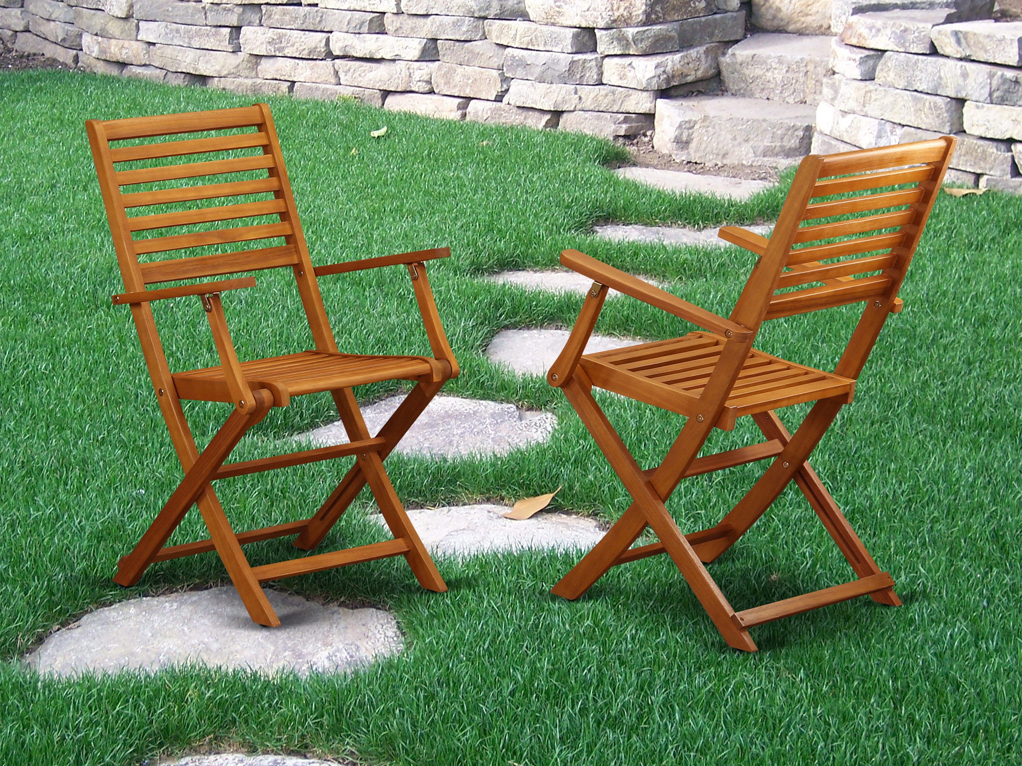 BBSCANA Solid Acacia Wood Outside patio Folding Chair With Arm Rest -Set of two