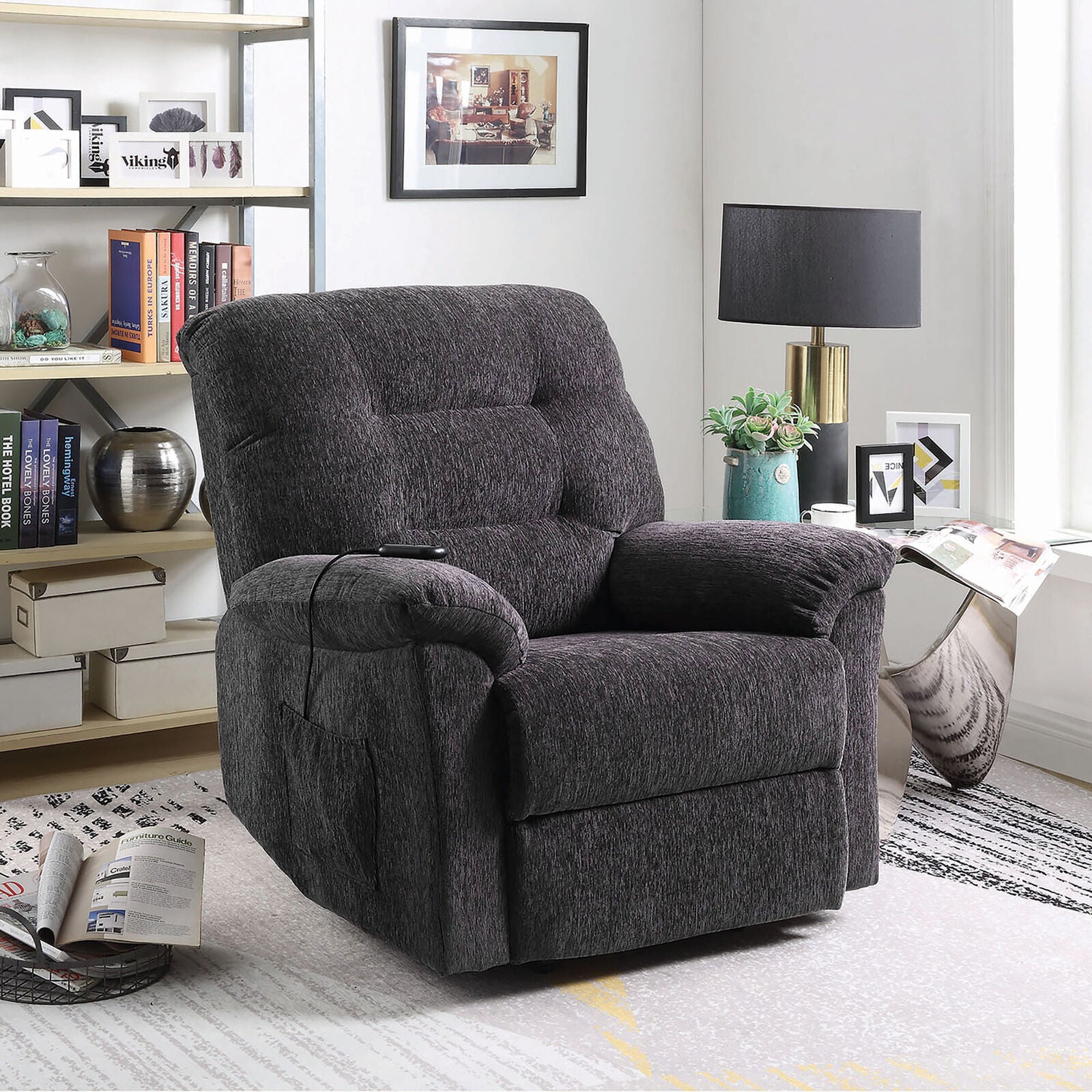 Coaster Upholstered Chenille Power Lift Recliner Grey 601015