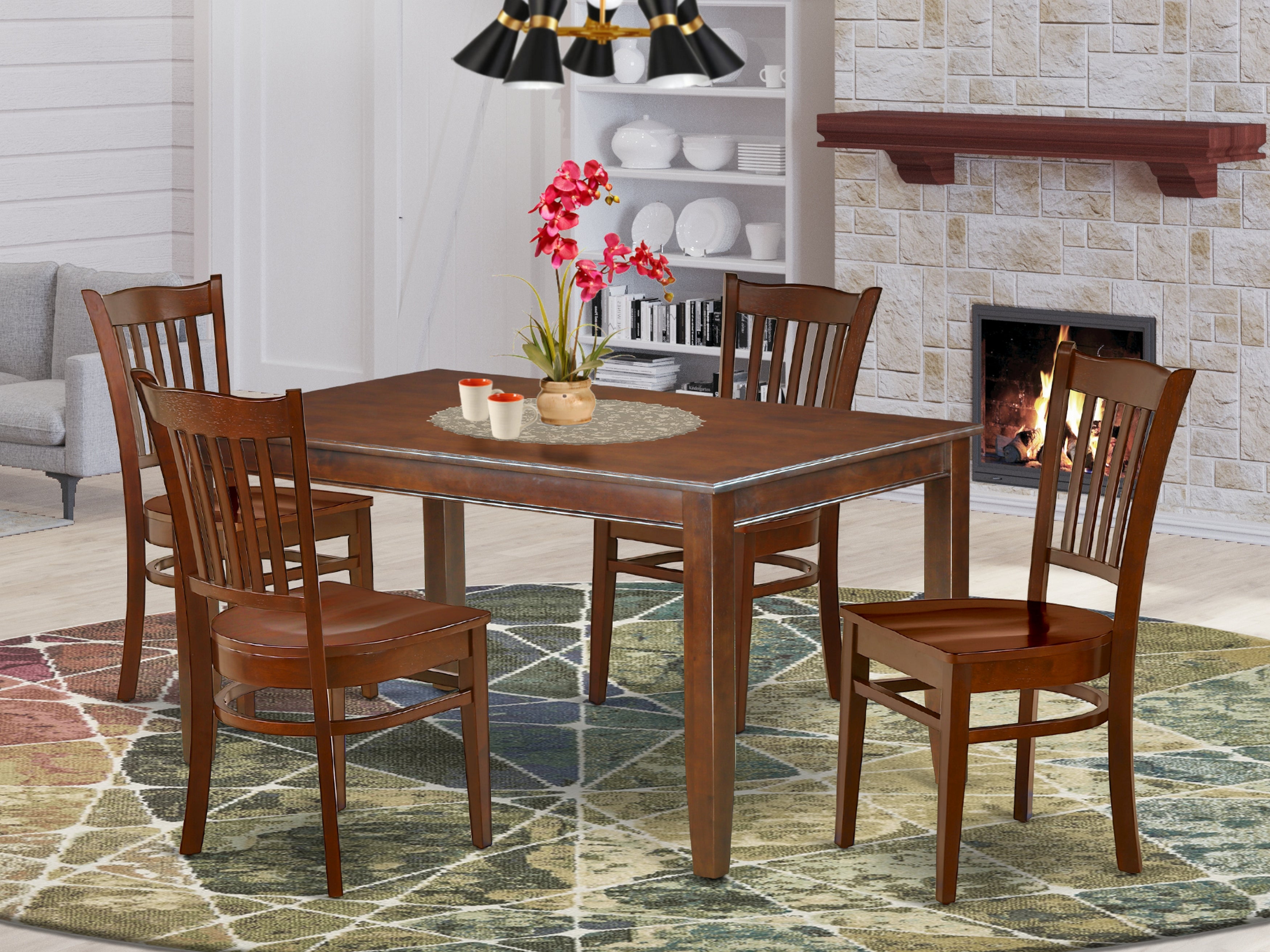 DUGR5-MAH-W 5Pc Rectangular 60 Inch Dinner Table And Four Wood Seat Chairs