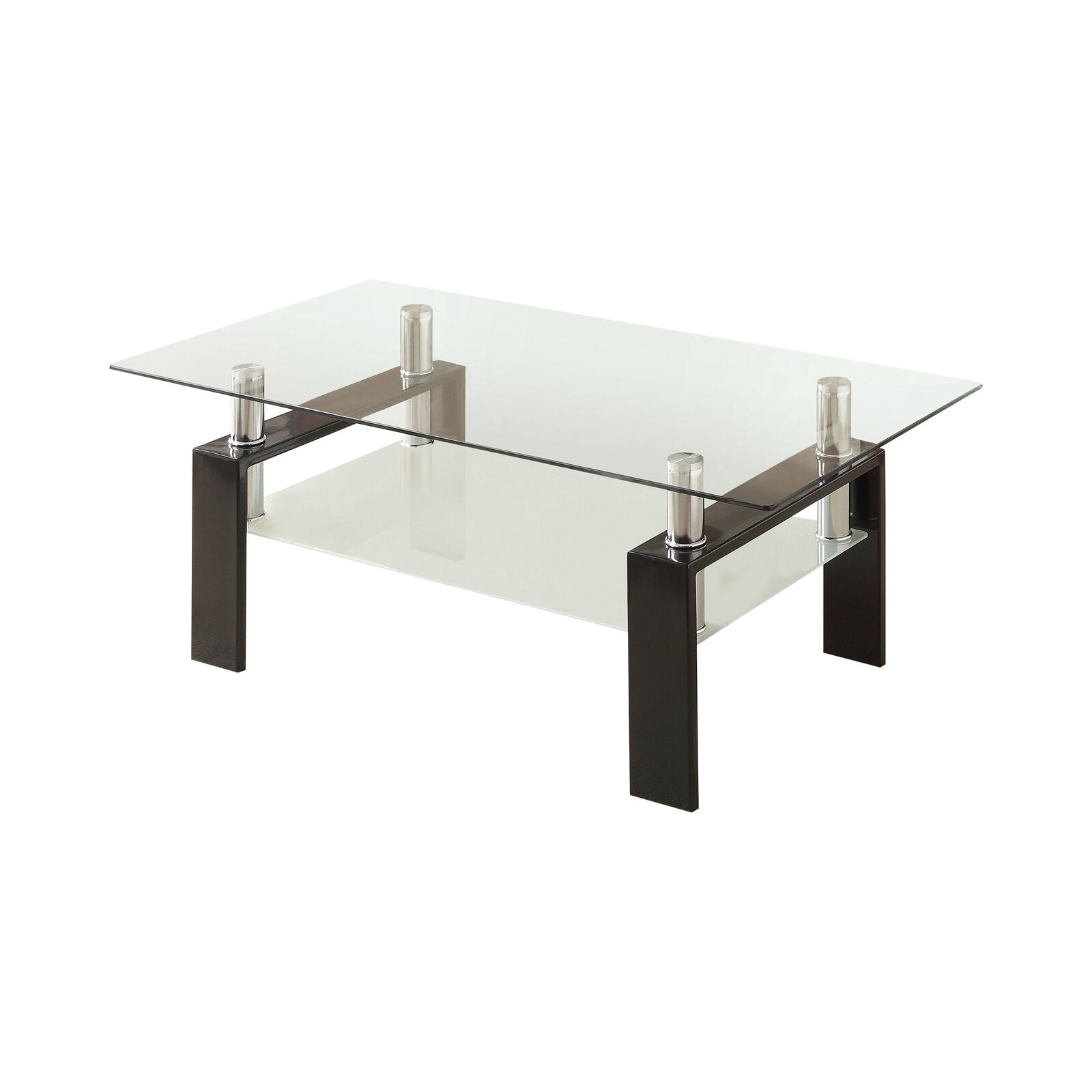 Coaster Contemporary Tempered Glass Coffee Table With Shelf Black 702288