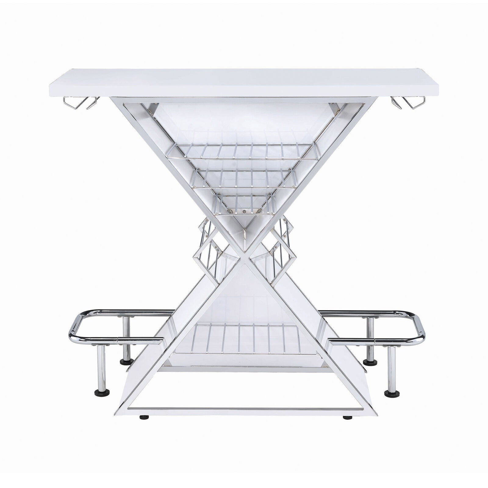 X-Shaped Bar Unit With Wine Bottle Storage Glossy White