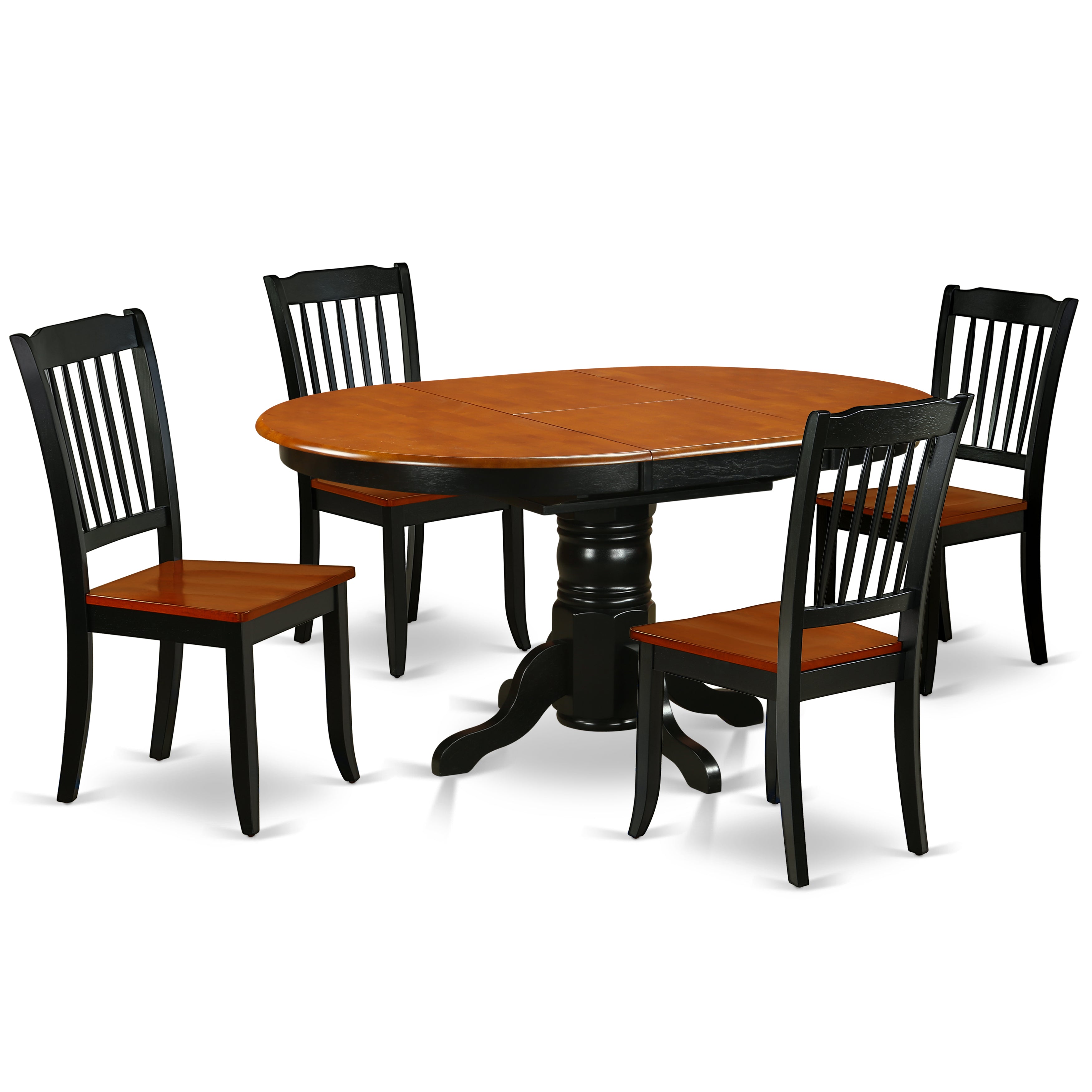 KEDA5-BCH-W 5PC Oval 42/60 inch Table with 18 In Leaf and 4 vertical slatted Chairs