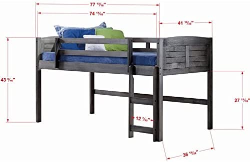 Donco Kids Louver Wood Loft Bed Twin, Antique Gray