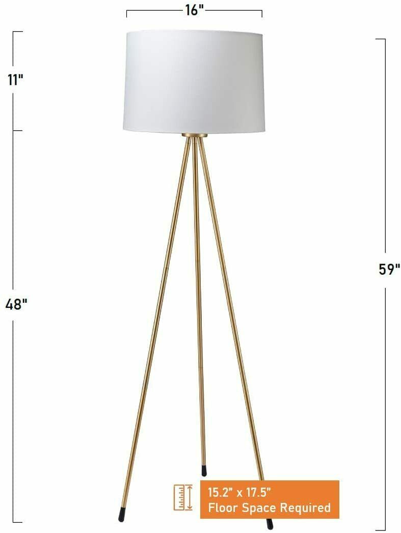 Tripod Base Floor Lamp with Matted Gold Finish, Drum Shade - 3-Way Twist Switch