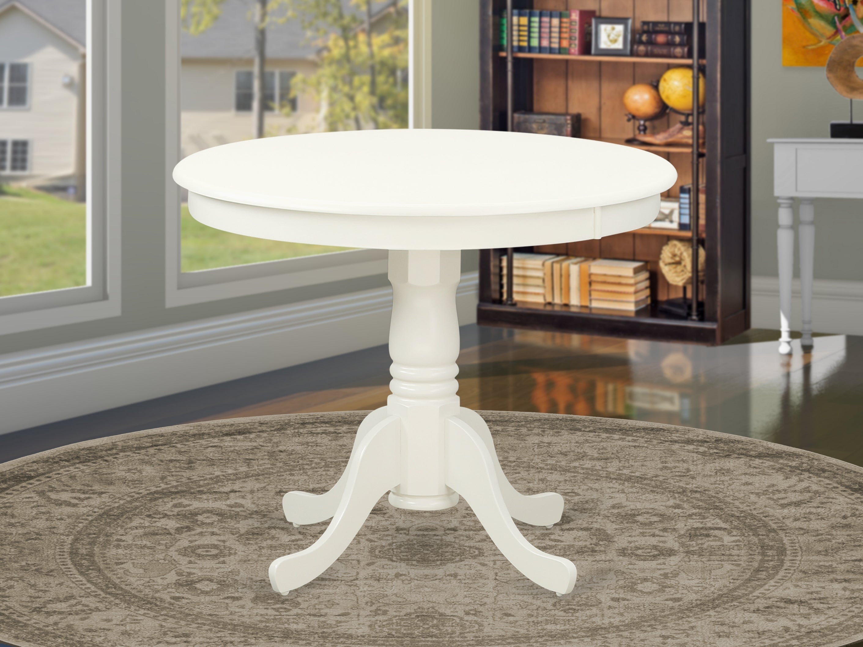 36" Round Pedestal Base Dining Table In Linen White