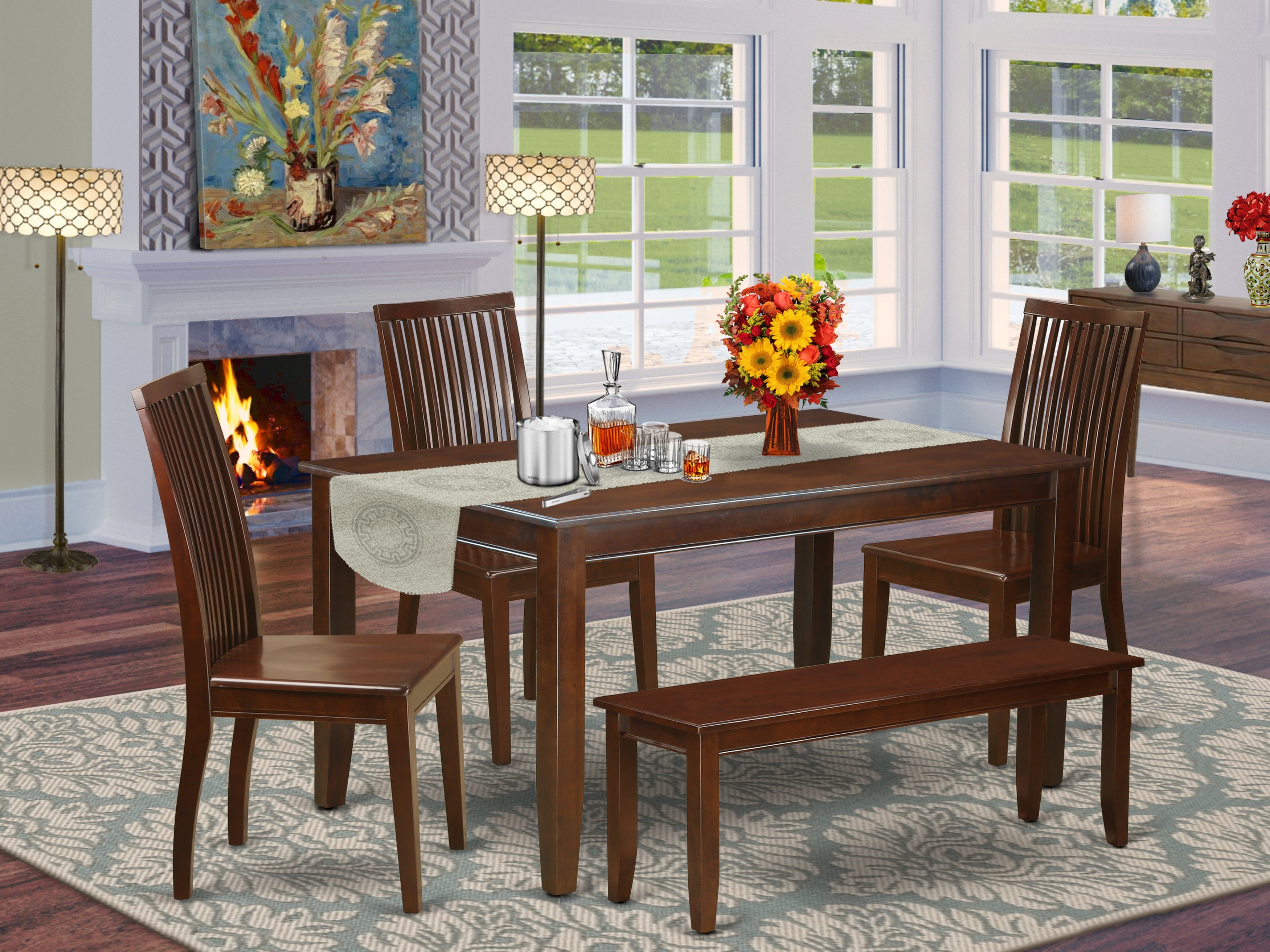 DUIP6-MAH-W 6 Piece kitchen nook dining set - Dinette table and 4 kitchen dining chairs in addition to a Bench