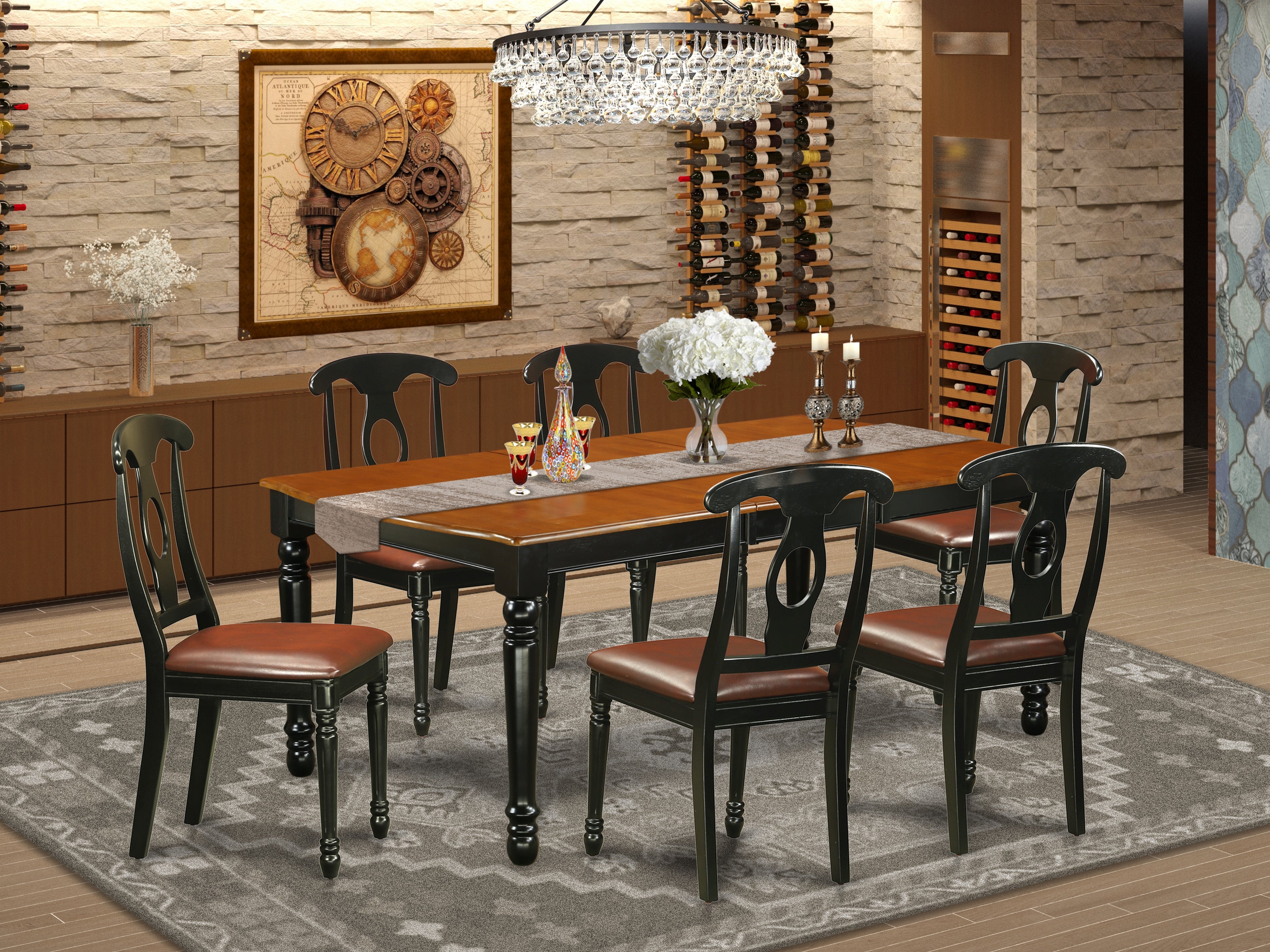 DOKE7-BCH-LC 7-Piece table and chair set with one Dover dining room table and 6 dining room chairs in a Black and Cherry Finish