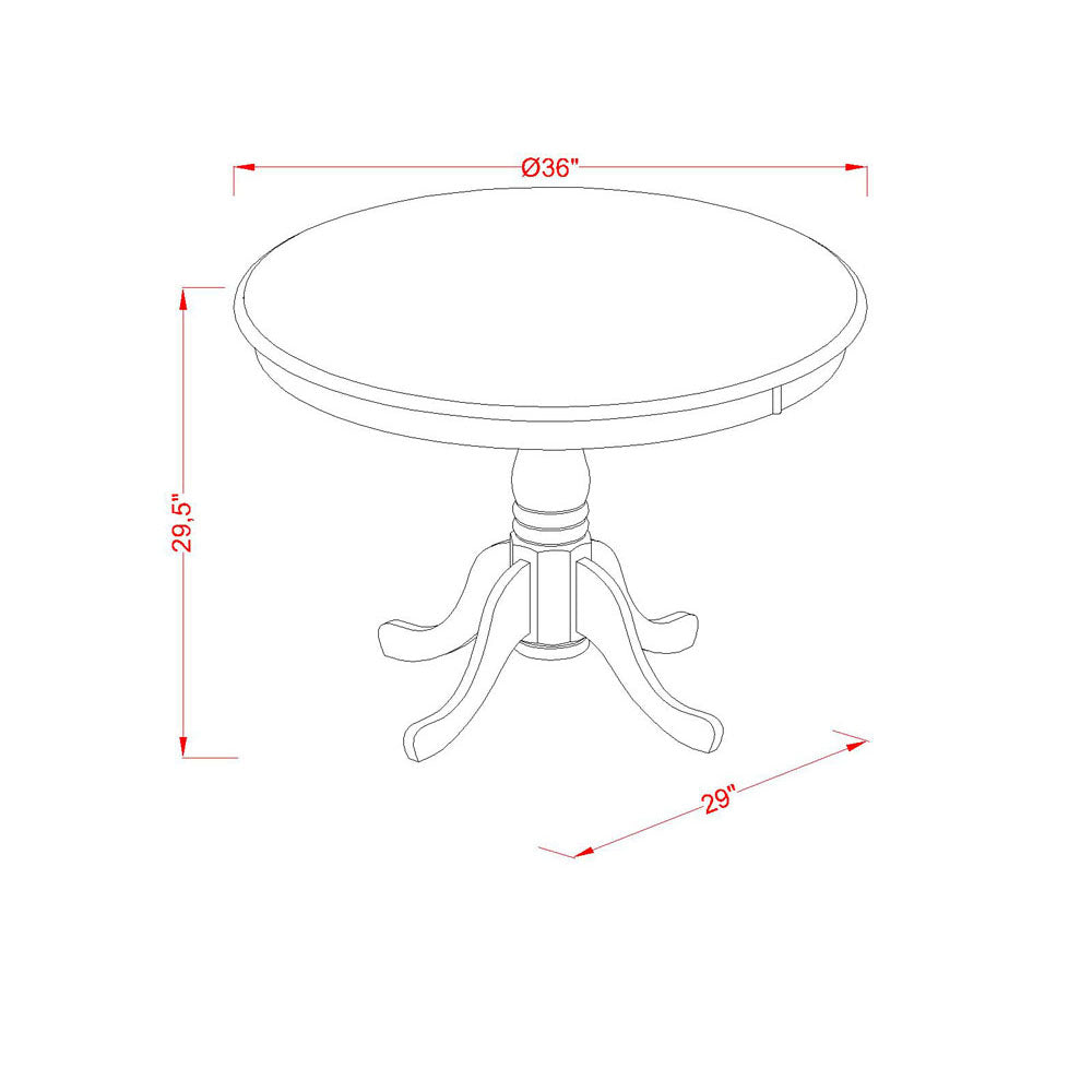 ANML5-MAH-W 5Pc Round 36 Inch Family Table And Four Wood Seat Chairs